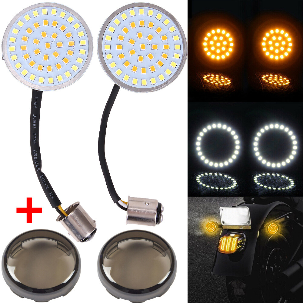Bullet LED Turn Signal Lights 1157 Amber & White Insert Bulb Light For Harley