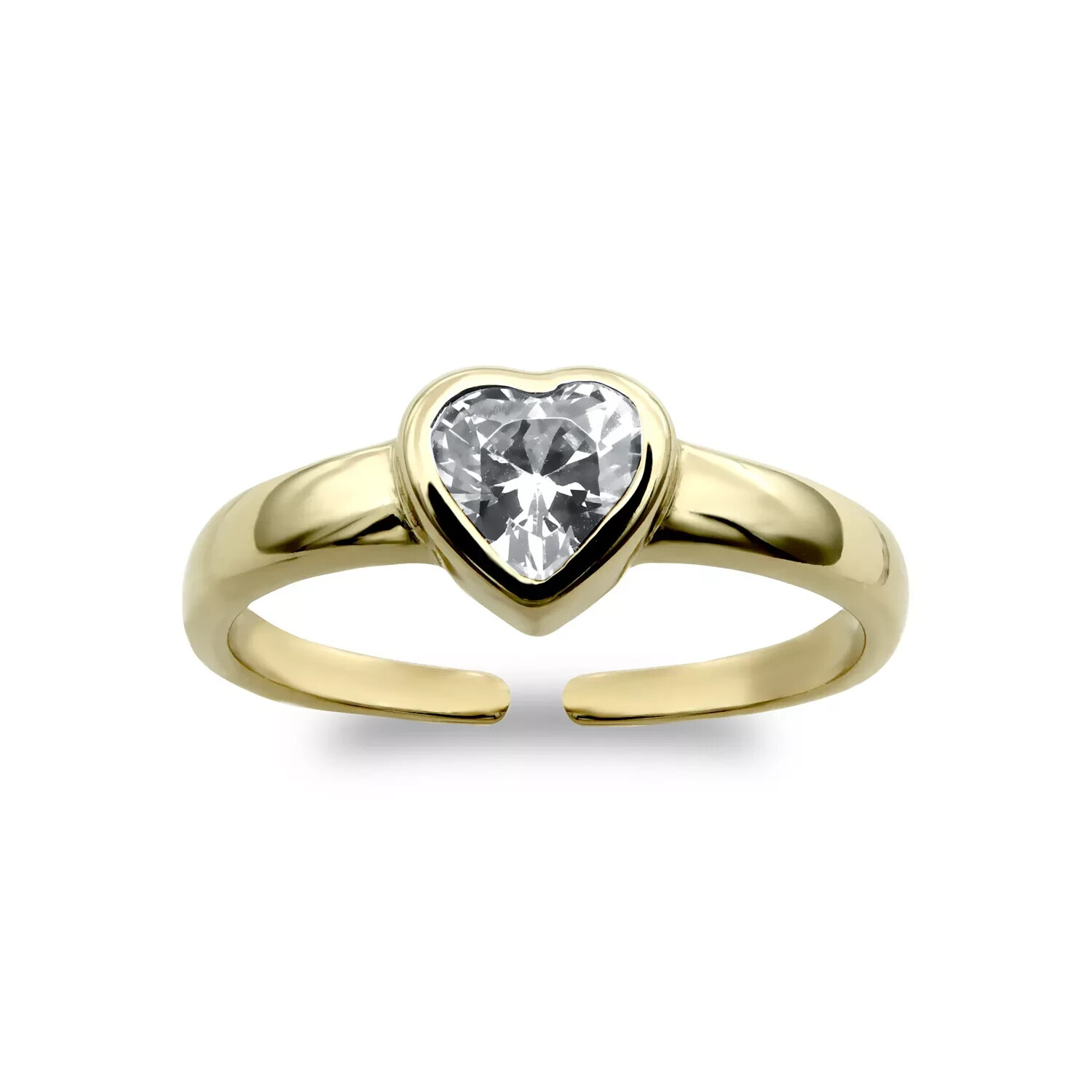Yellow Gold Plated CZ Solitaire Love Heart Toe Ring 925 Sterling Silver