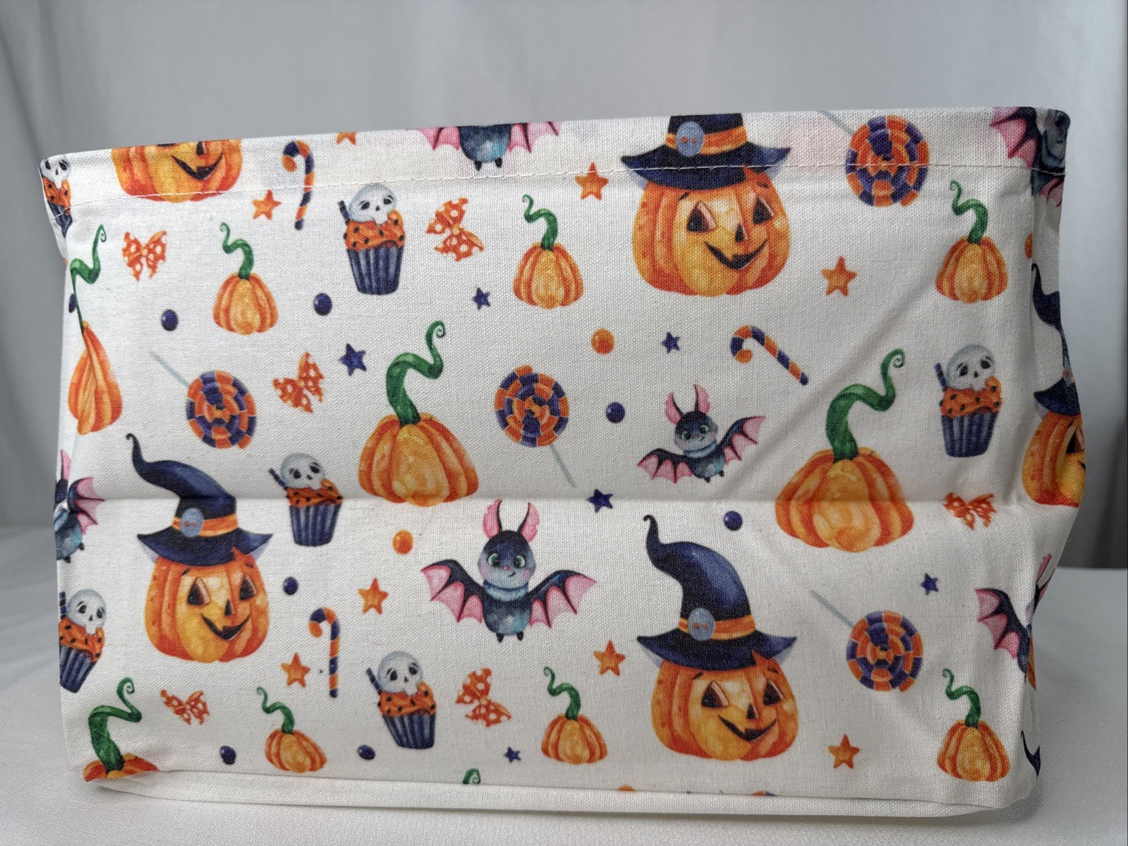 Halloween Canvas Tote Storage Organizer Bin With Faux Leather Handles