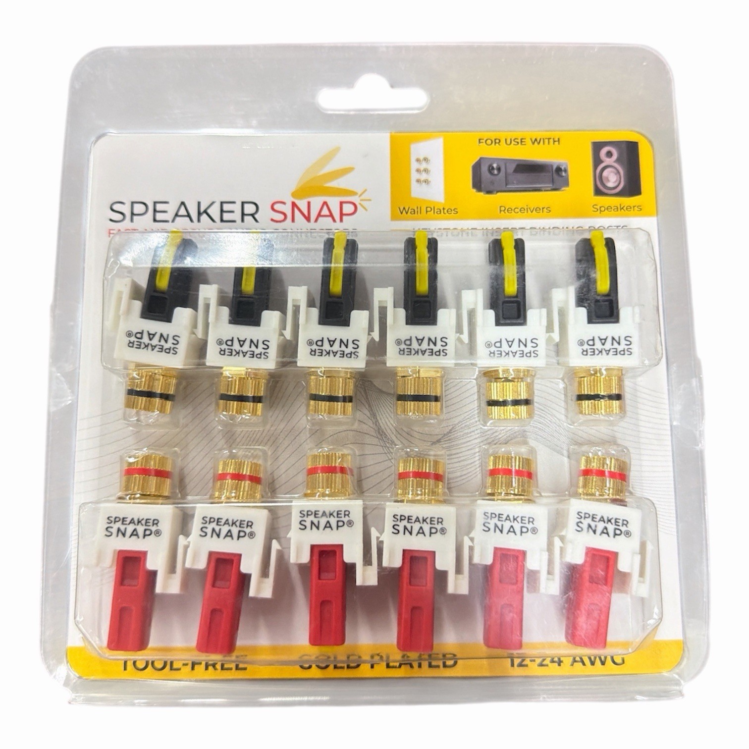 Pack of 6 Pairs / 12 Pieces Speaker Snap SSKPW12 Keystone Binding Posts White