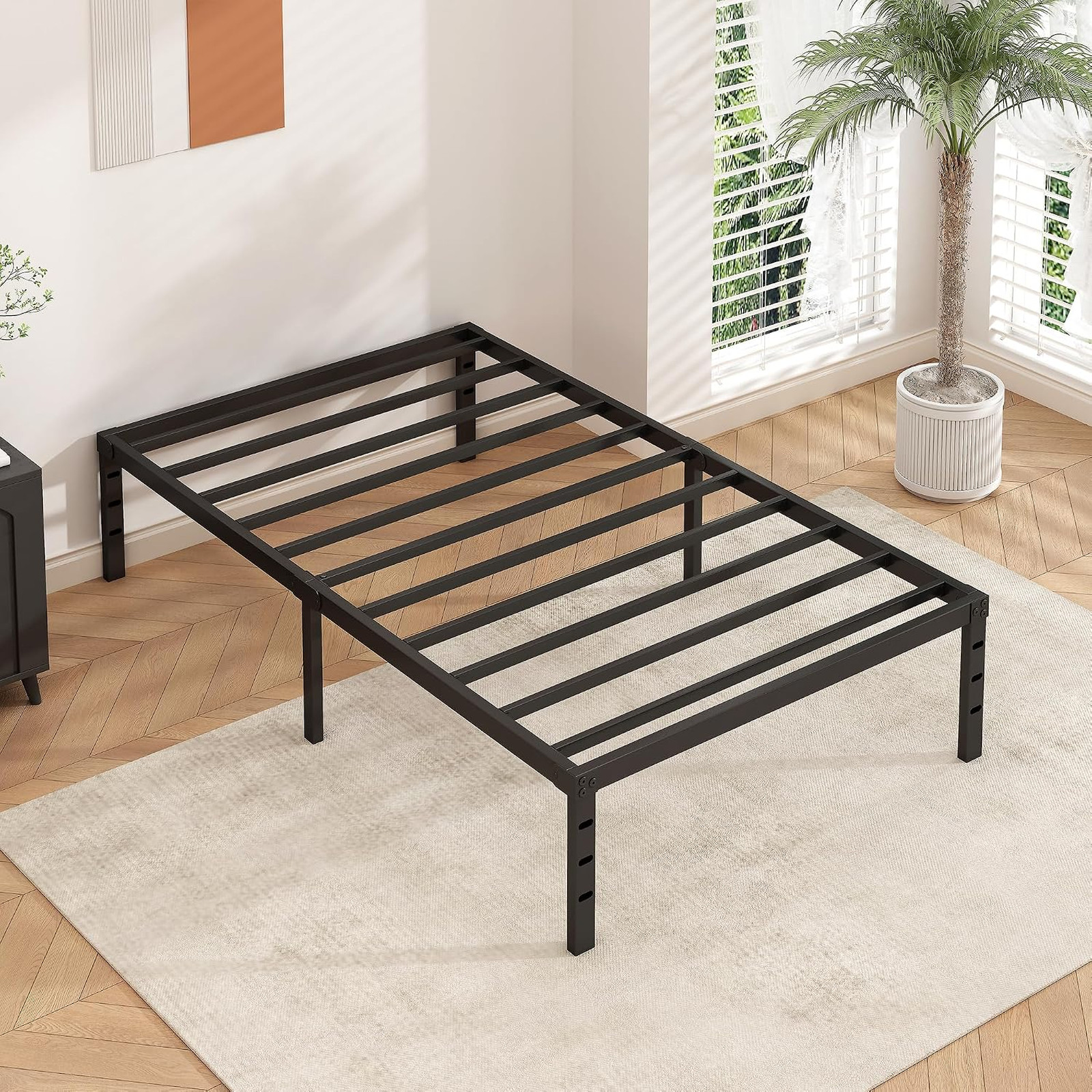 Metal Platform Bed Frame Twin Size 16 Inch Tall No Box Spring Support Slats