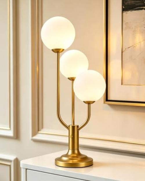 Globe Table Lamp for Bedroom Gift G9 Bulbs Included Dimmable 01-Globe-3U Gold