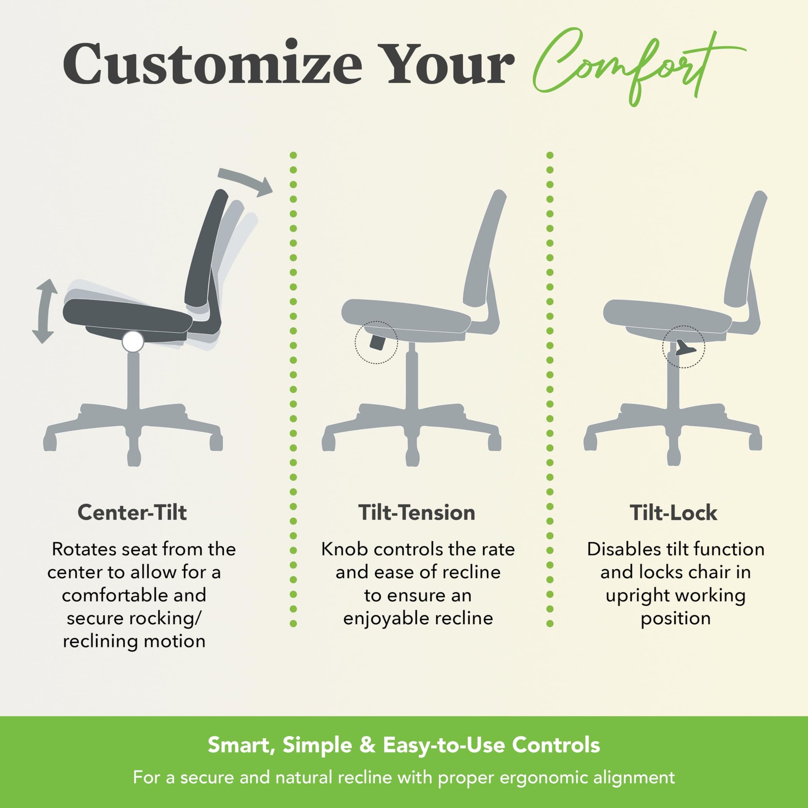 Volt Armless Office Chairs with Wheels, Ergonomic Adjustable Center-Tilt Recl...