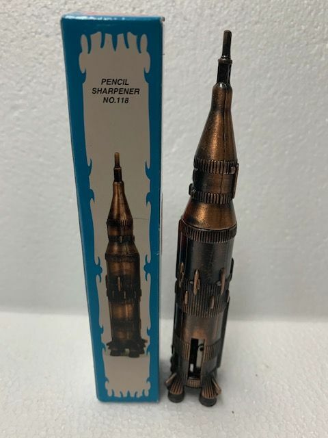 SATURN ROCKET BRONZE DIE CAST METAL COLLECTIBLE PENCIL SHARPENER NEW / BOX