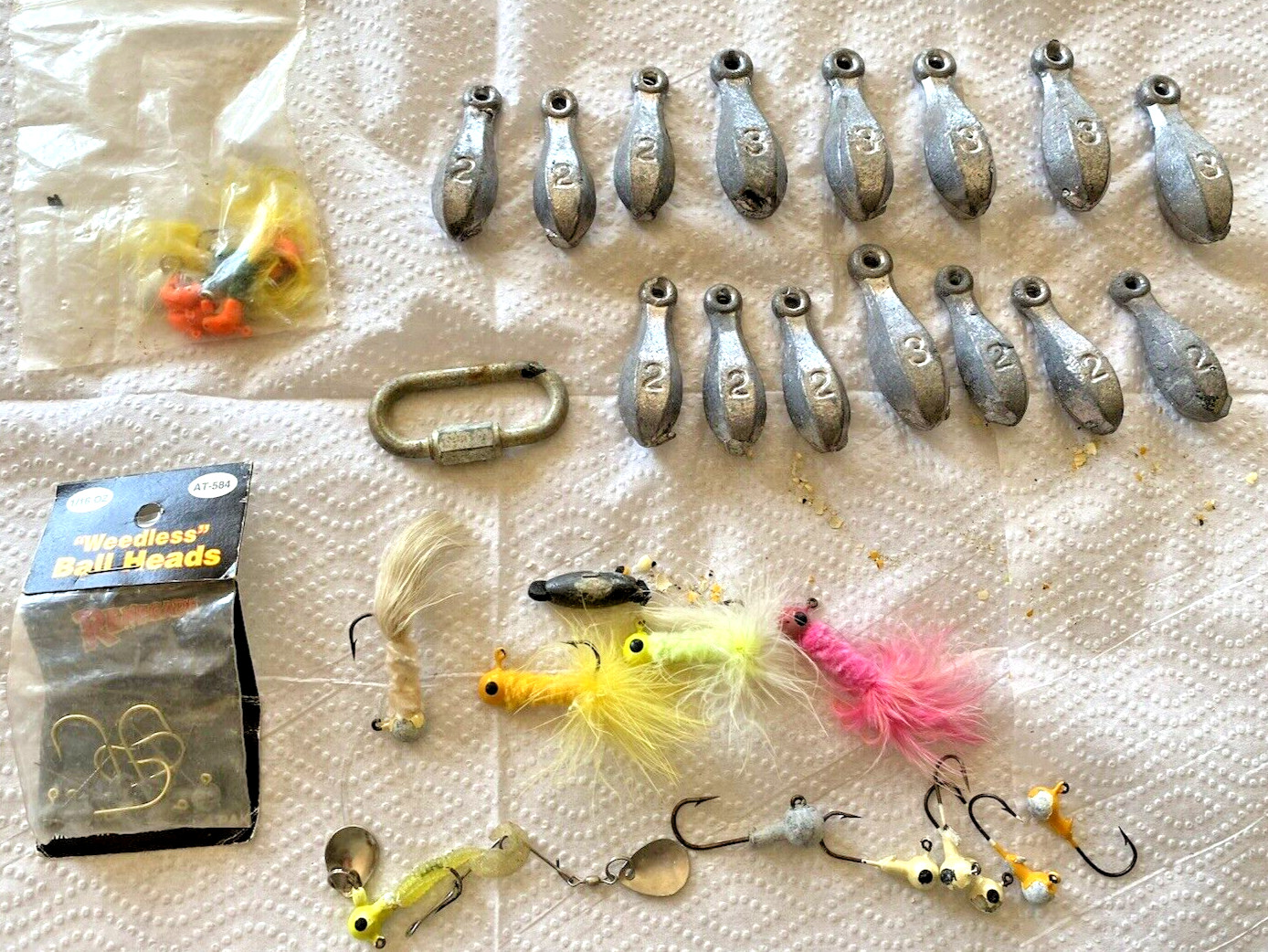 Fishing Weights & Lures Set Lot Vintage Hair Feather Bank Sinkers Ball Heads