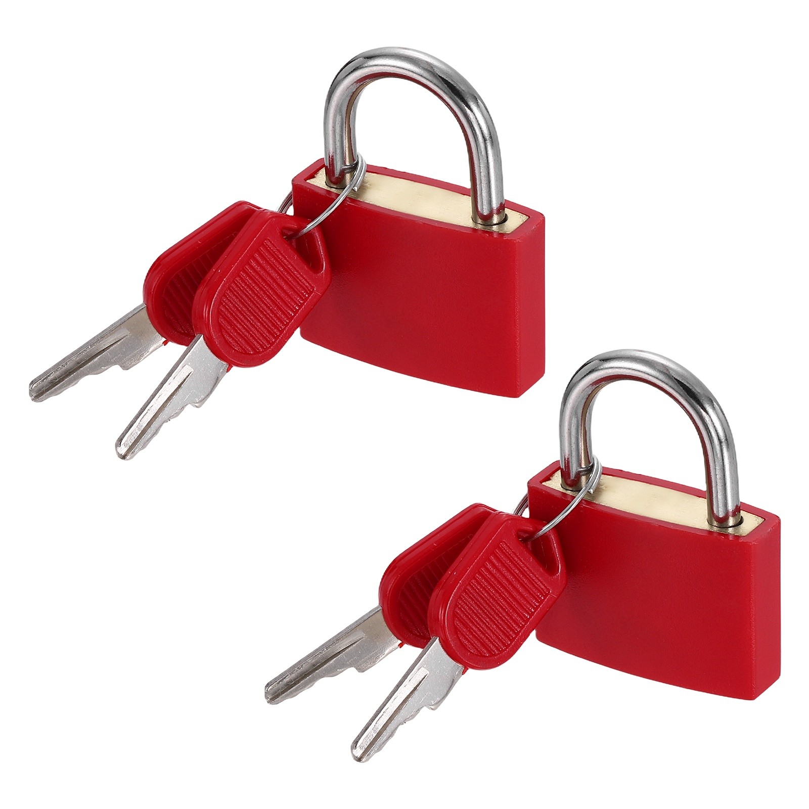 2Pcs 1-3/16" 1.7" Length Keyed Padlock ABS Covered Brass Luggage Lock Red