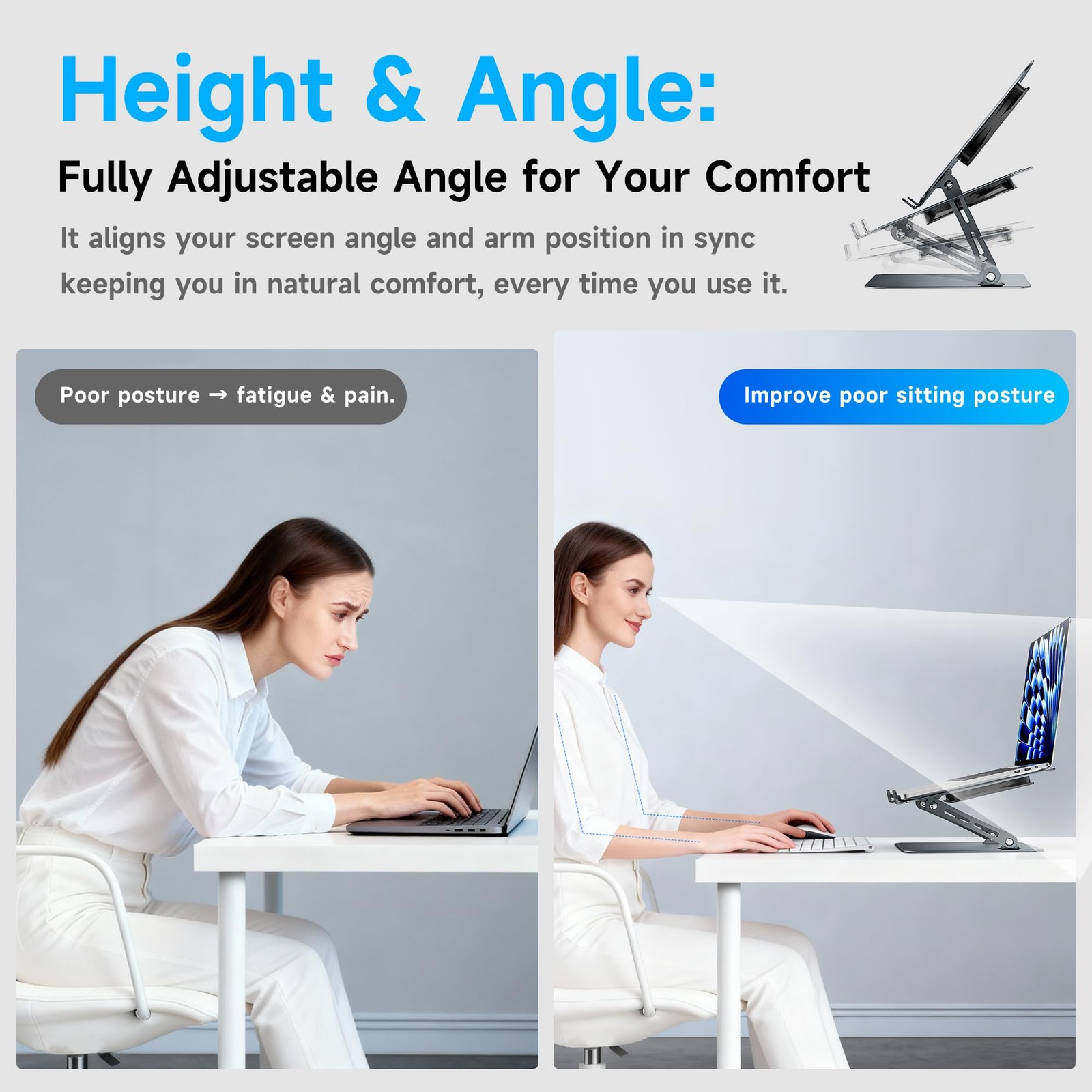 Adjustable Ergonomic Laptop Riser Portable Foldable Aluminum Holder Silver