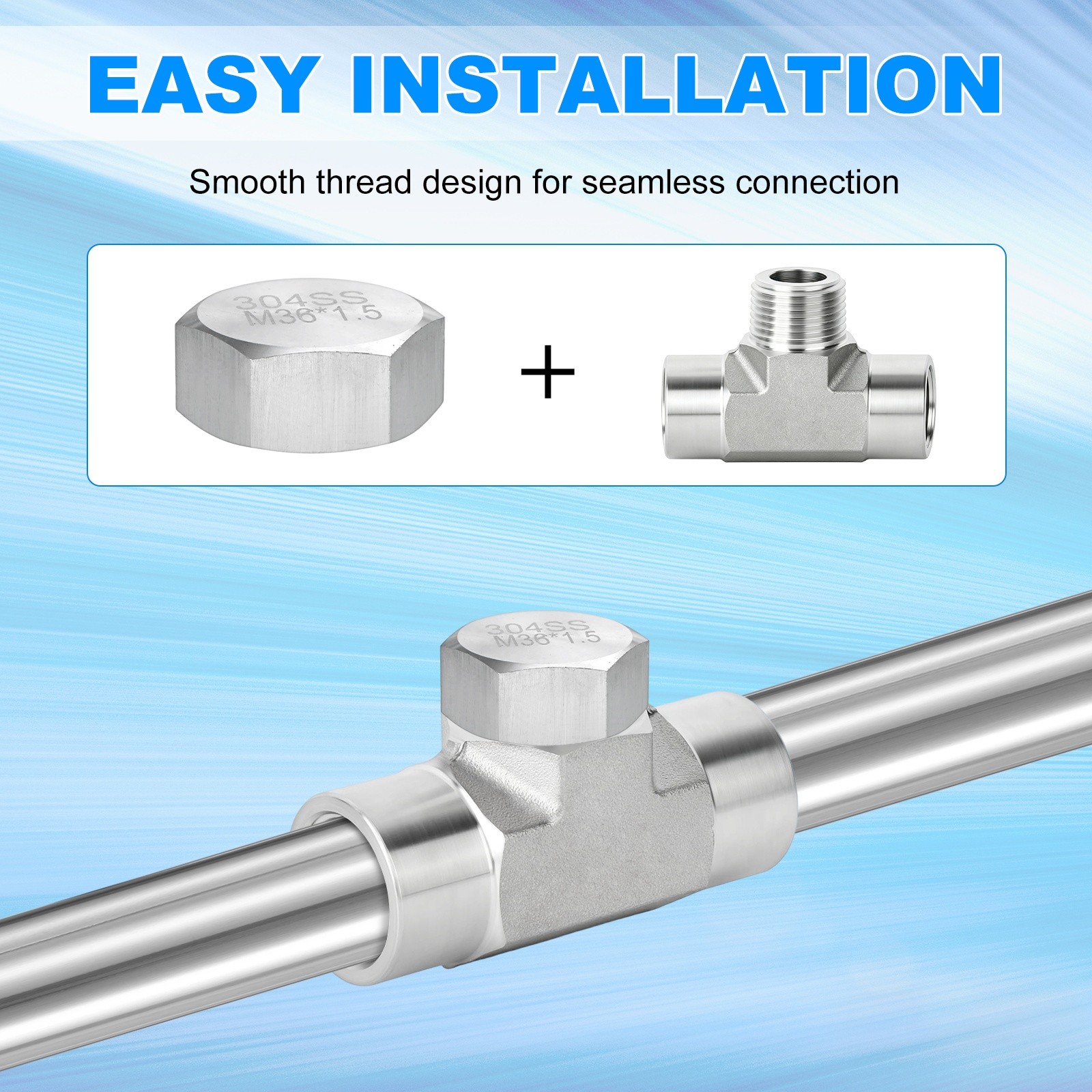 2-Pack Hex End Cap, M36*1.5 m Female Thread Pipe Fitting