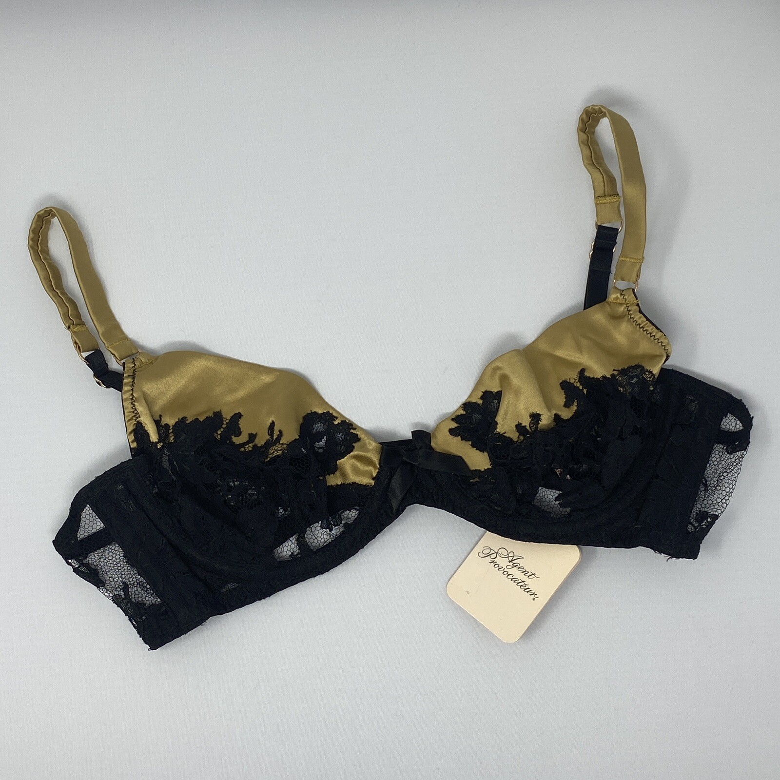 Agent Provocateur Nayeli SOIREE Gold Black Silk Bra 36B NWT $505 *SALE*