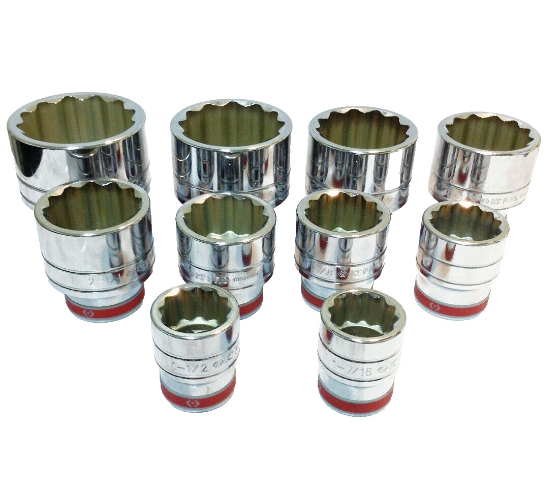 10PC KT PRO Industrial 1 inch Drive 12 Point Large Sizes Standard SAE Socket Set