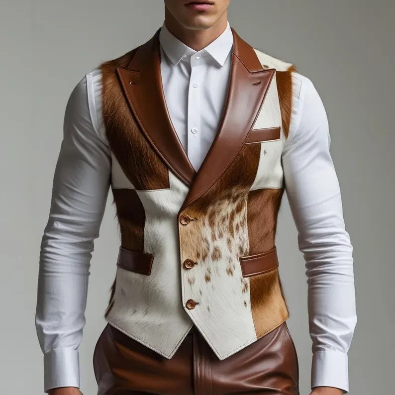 Genuine Leather Cowboy Vest | Western Hair-On Cowhide | Rodeo Ranch Vest