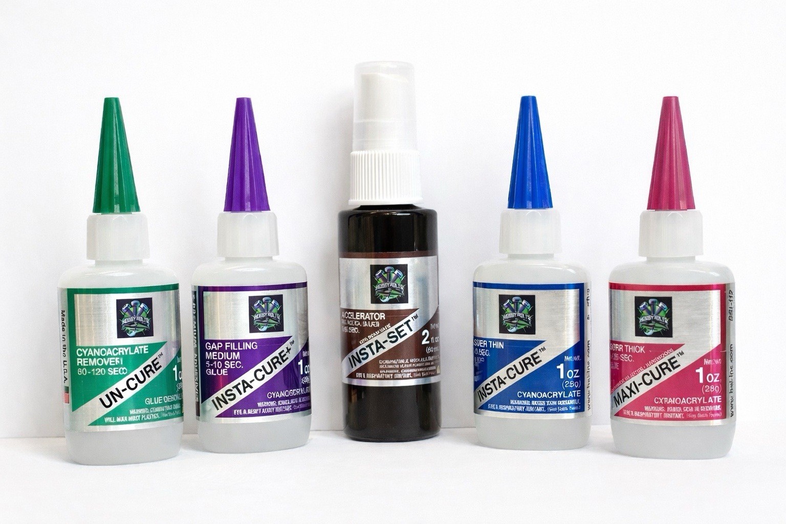 Professional CA Glue Set – Thin, Medium & Thick + Accelerator & Debonder (BSI)