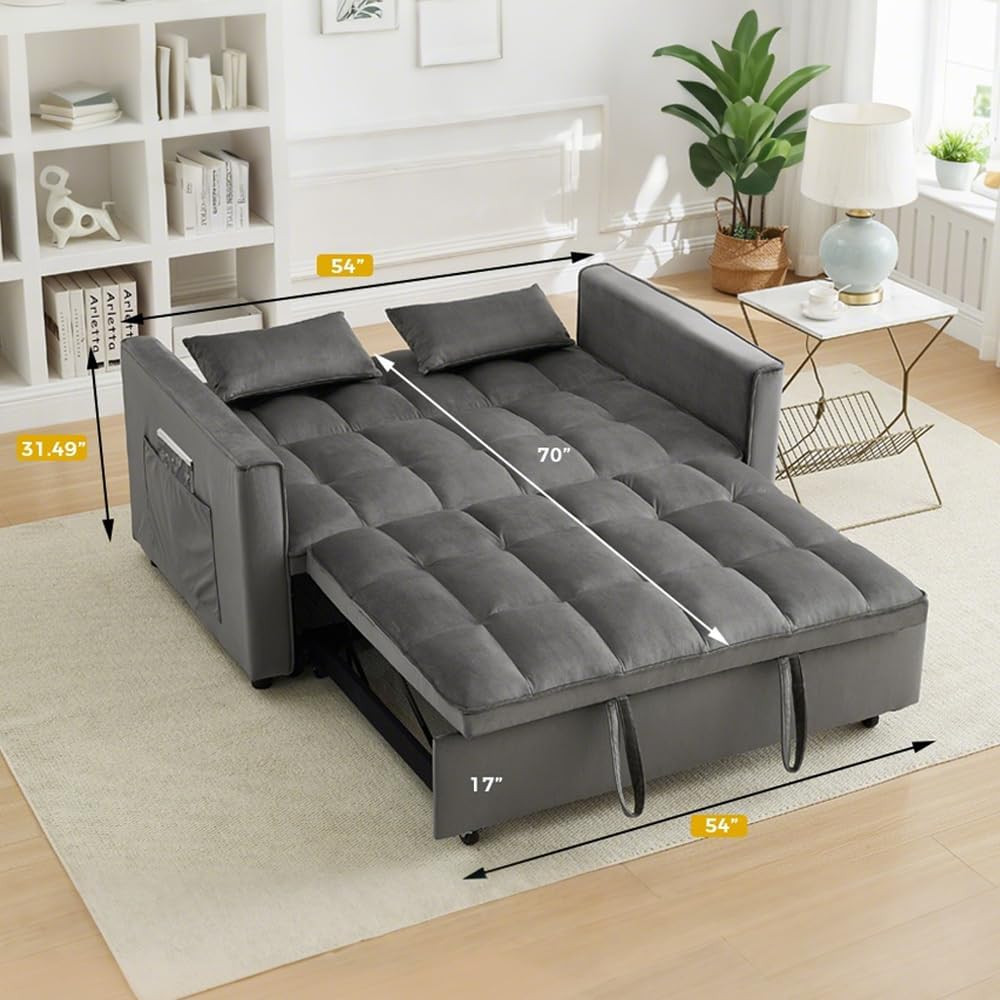 Modern Convertible Loveseat Sleeper Sofa Bed for Small Spaces - Grey