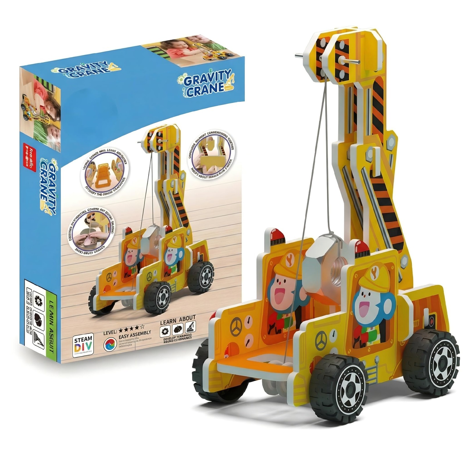 STEM Gravity Crane Science Experiment Kit, Kids DIY Pulley & Lever Physics Mo...