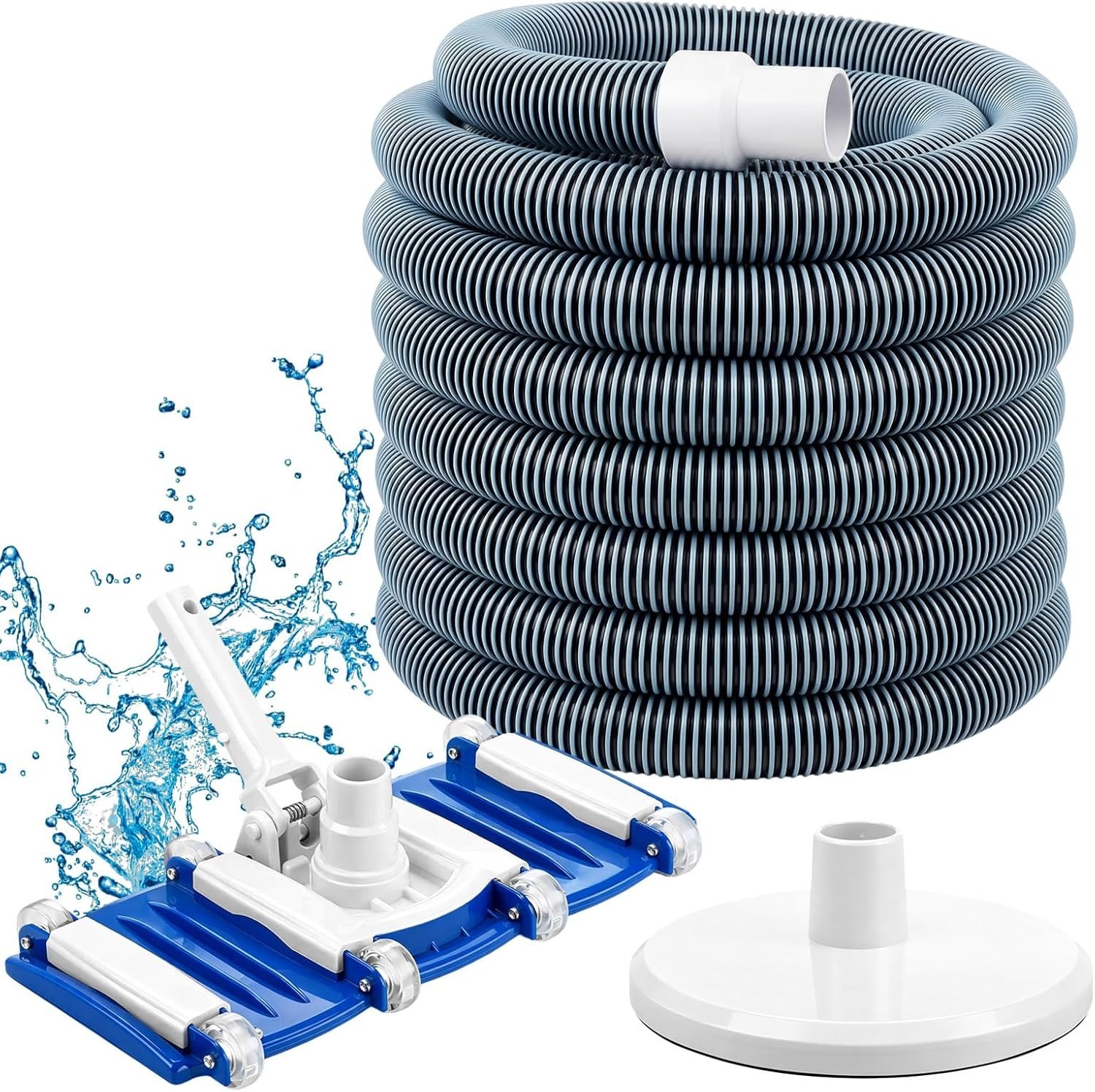3 Pcs Pool Cleaning Kit 14" Vacuum Head with Flexible Wheels, 1-1/2 x 18ft Hoses