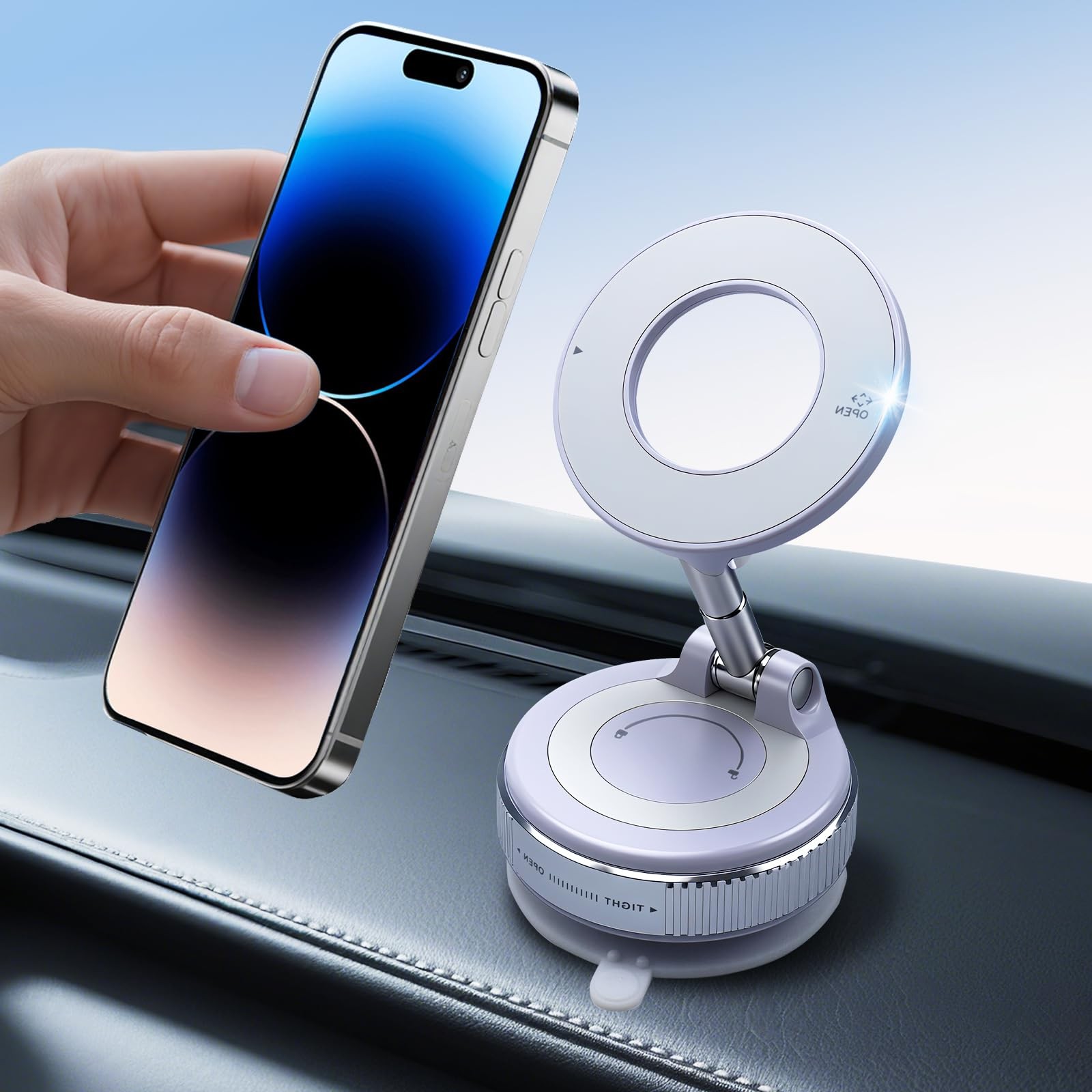 Vacuum Magnetic Phone Holder for Car, 360° Foldable Suction Cup Phone Mount w...