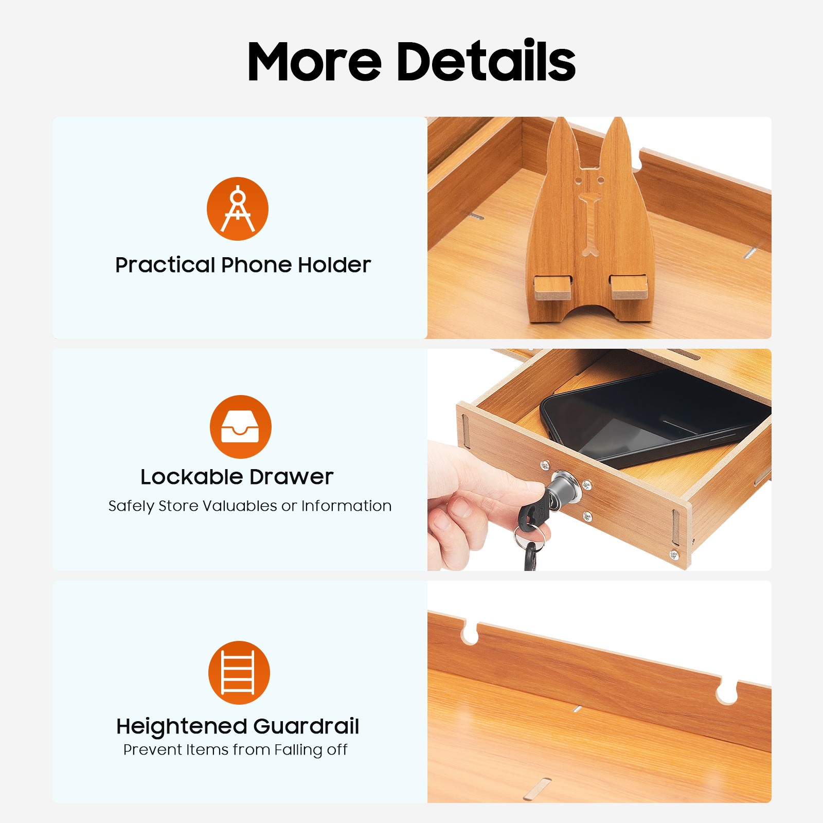 Wooden Desk Organizer with Drawers Office Supplies Computer Desktop Tabletop