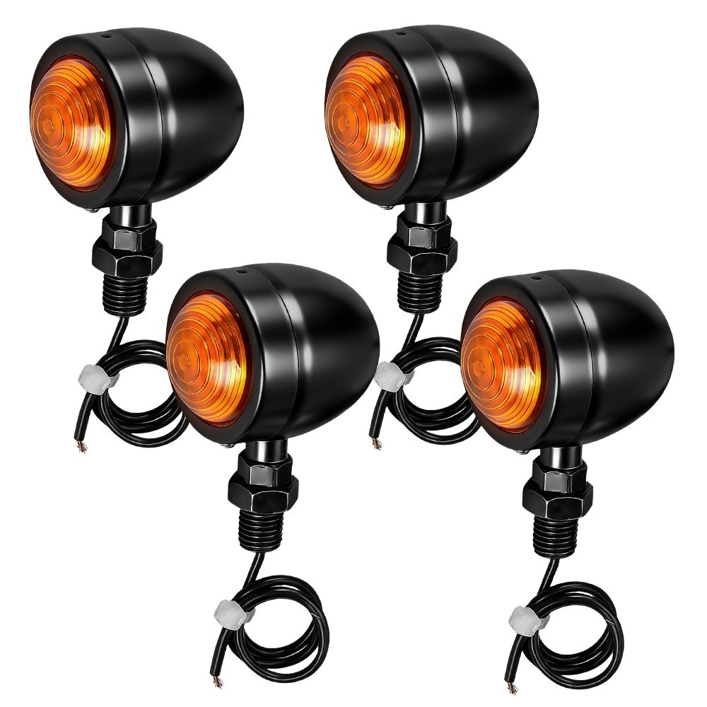 4X Motorcycle Turn Signal Light Front Rear Blinker Indicator Light Amber Black