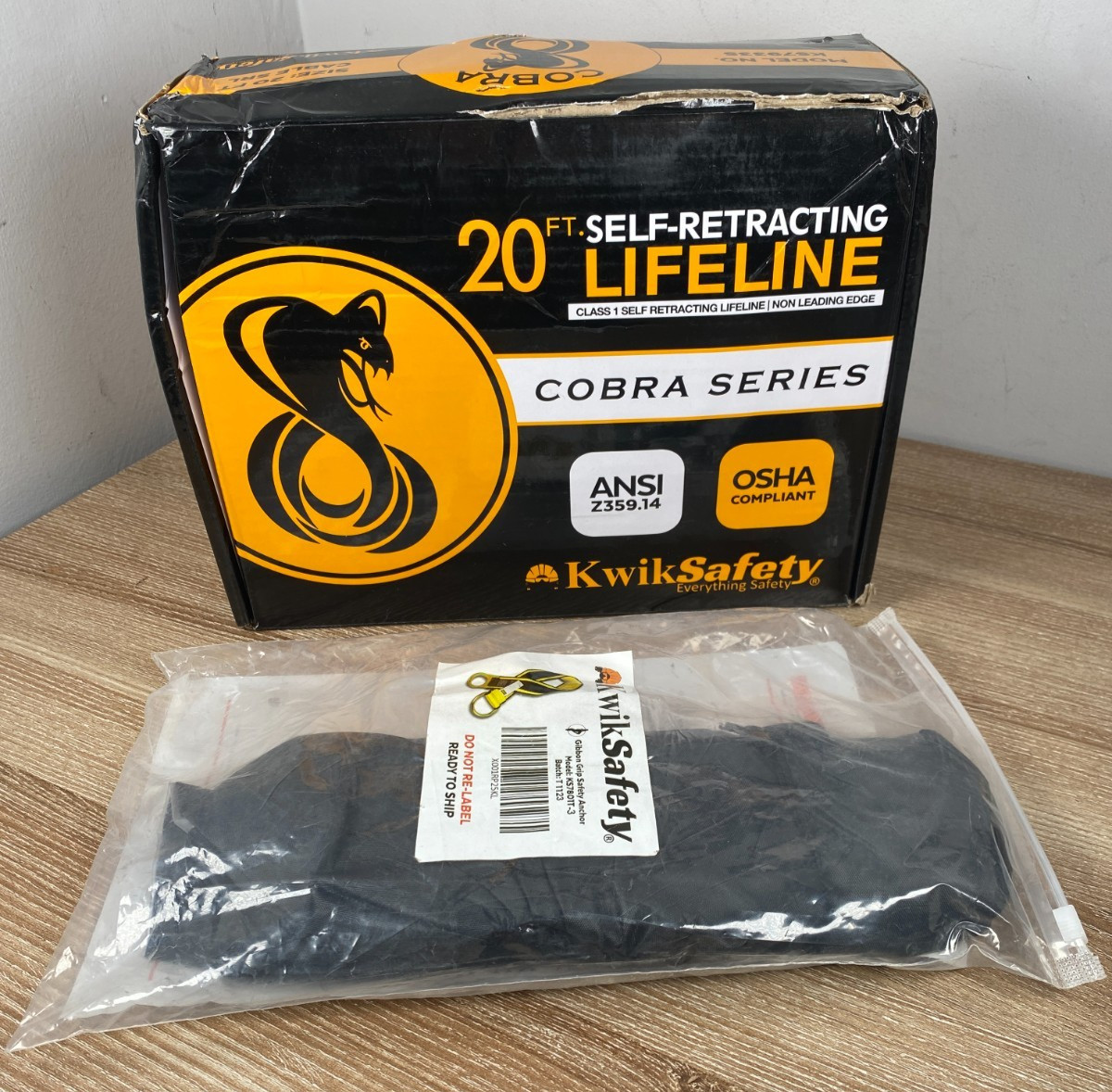 KwikSafety 20FT COBRA Cable Self Retracting Lifeline Fall Protection w/Anchor