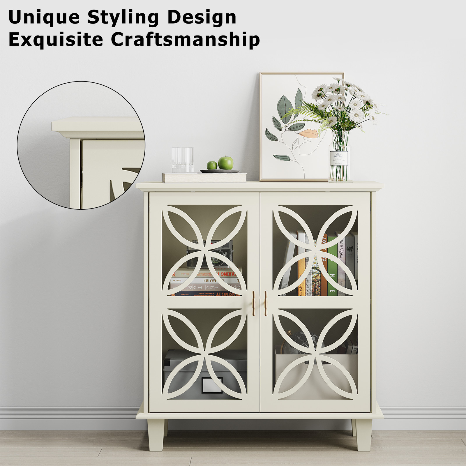 Sideboard Buffet Storage Cabinet , Freestanding Bathroom Cabinet With Tempered