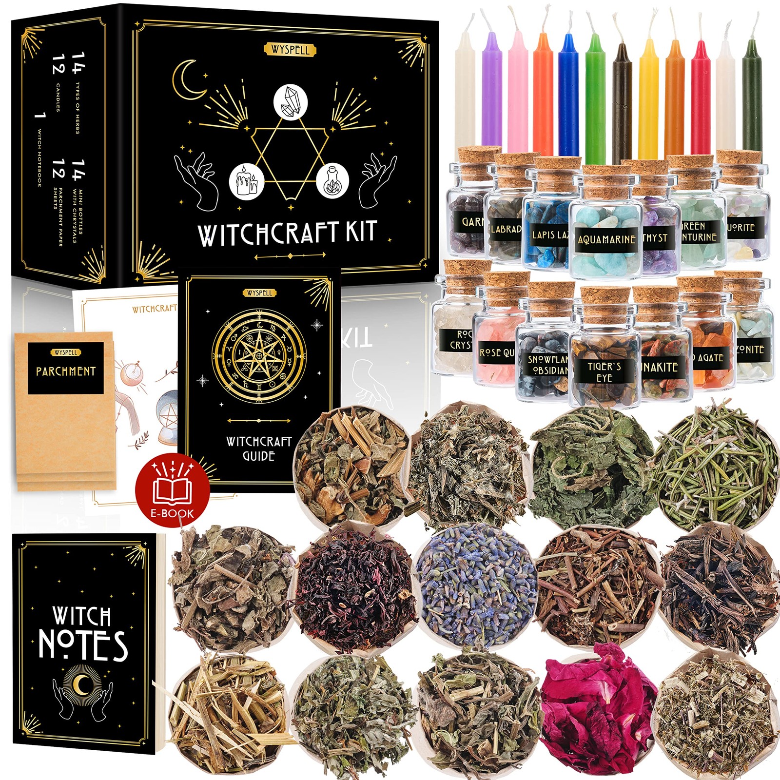 Wyspell Witchcraft Supplies Kit for Witch Altar Kit, Multicolor
