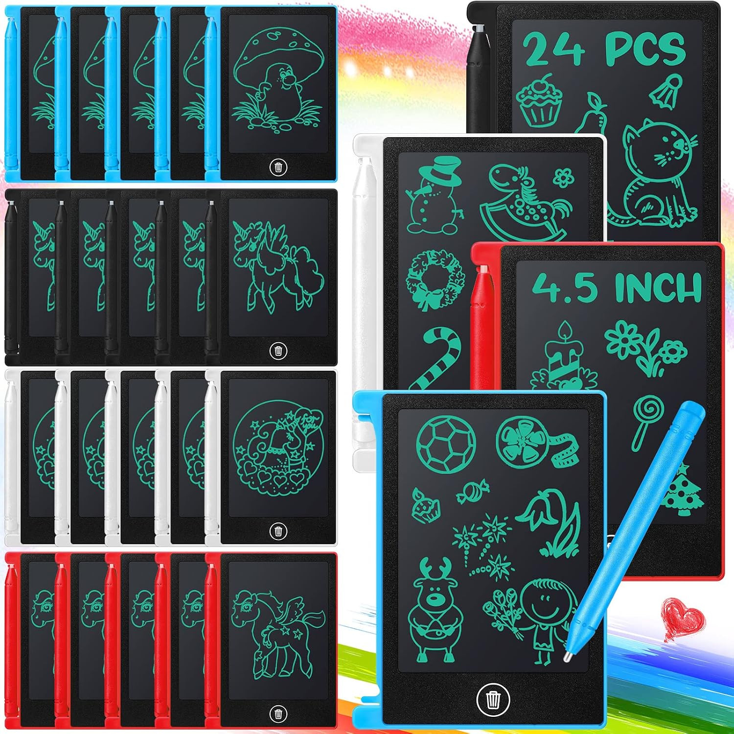 24 Pack LCD Mini Writing Tablet for Kids 4.5 Inch Doodle Board Bulk Erasable Reu