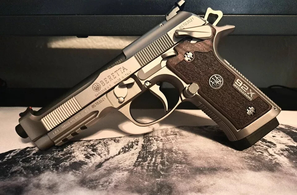 NEW Beretta 92X Performance Turkish Walnut Wood Gun Grips SET Nice Metal Logo