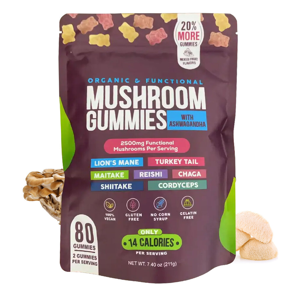 Functional Mushroom Gummies, 2500mg w/Ashwagandha Shiit Blend for Focus Immunity