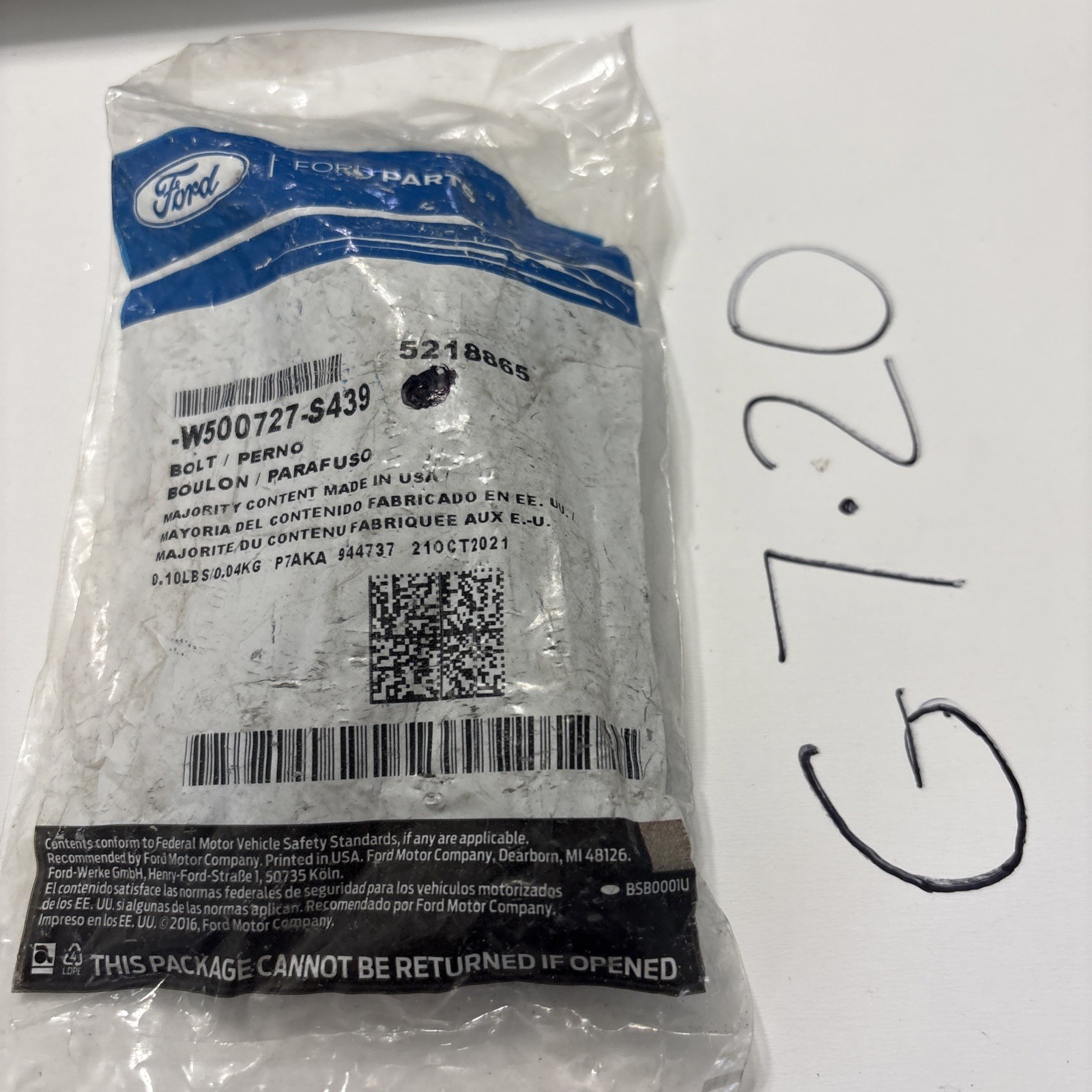 Ford Reinforce Bar Bolt W500727-S439 (1 Per Bolt Sale)