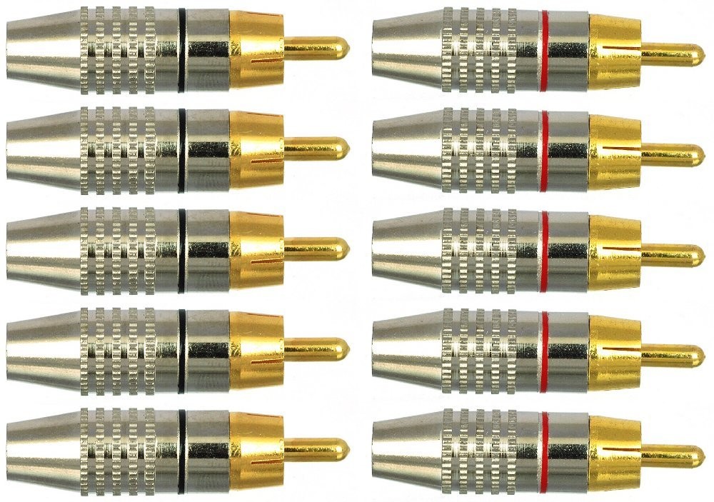 CESS RCA Plug Solder Gold Audio Video #19: 10-Pack, Black & Red