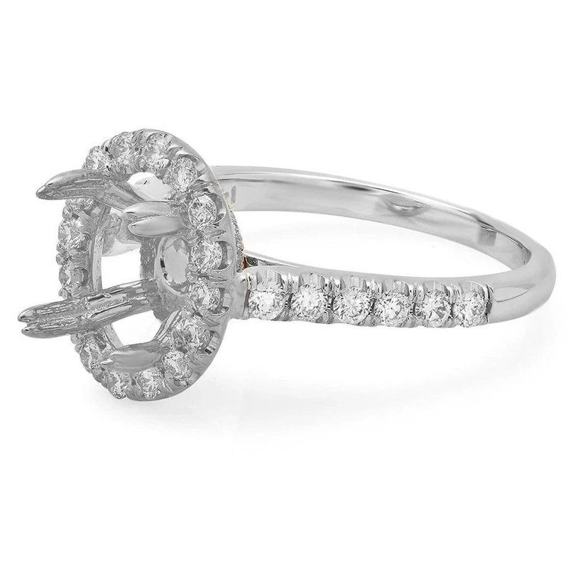 925 Sterling Silver Semi Mount Women Ring 12x10mm Oval Halo Pave Band Blank Ring