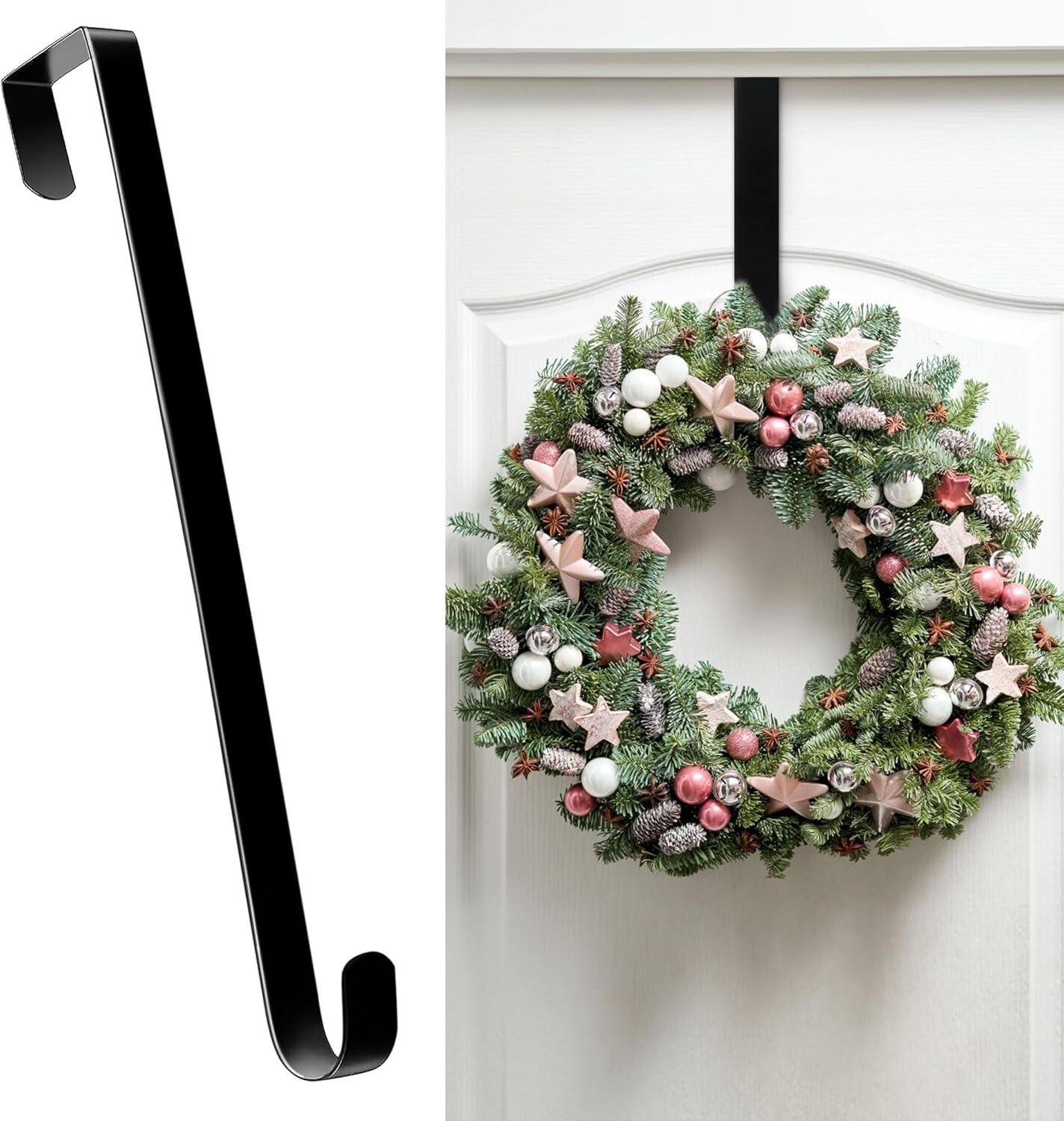 15" Wreath Hanger for Front Door Metal Over The Door Single Hook Black Seasonal