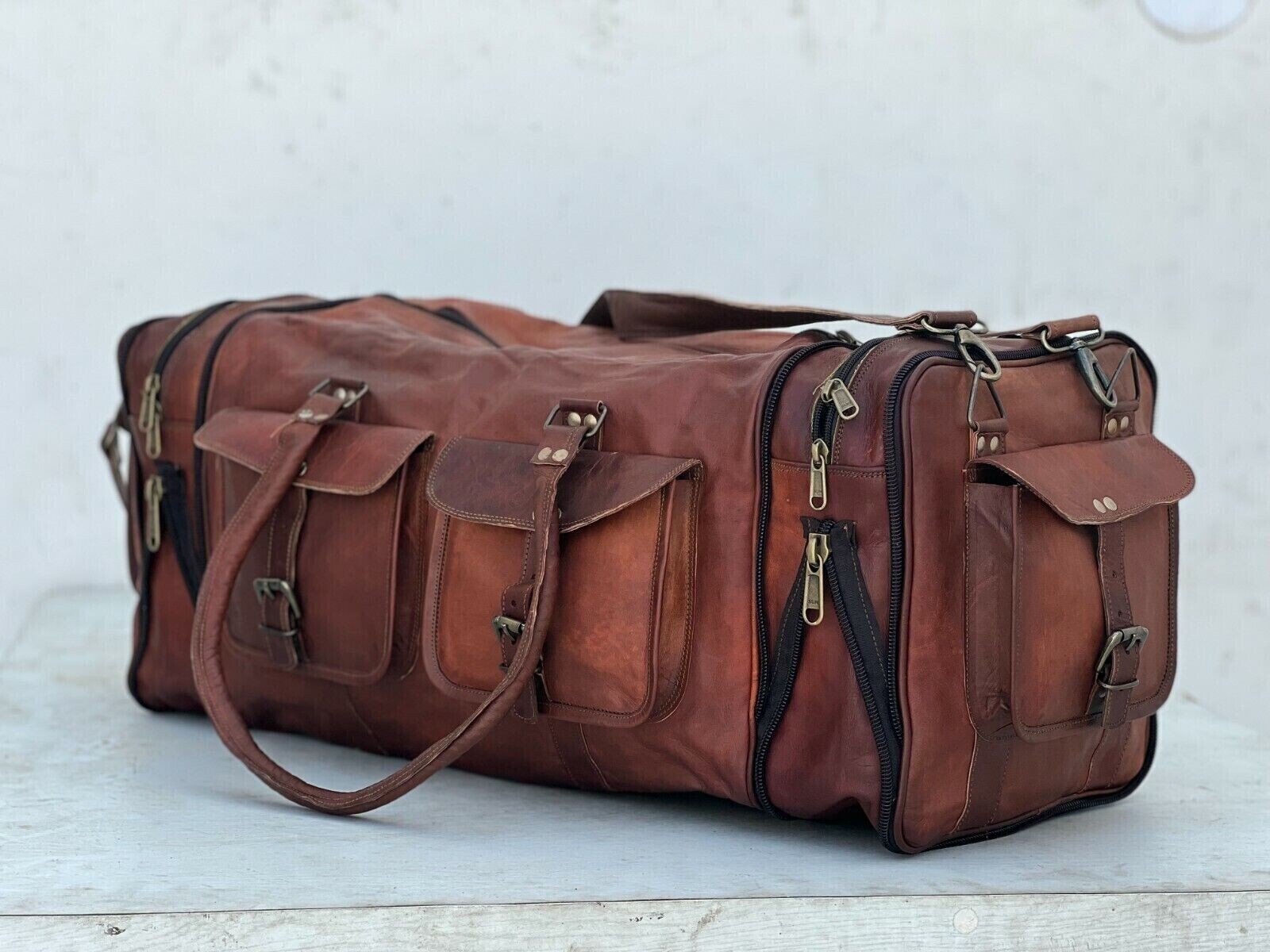 30 Foldable Goat Leather Carry-On Duffel Weekend Luggage Travel Overnight Bag