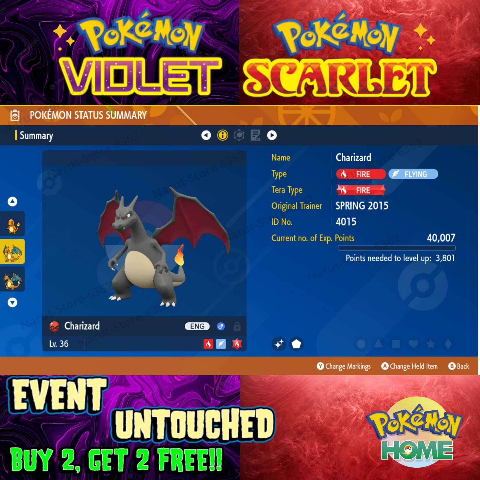 Charizard Shiny SPRING 2015🌟 Event Untouched🔥Pokémon Scarlet & Violet