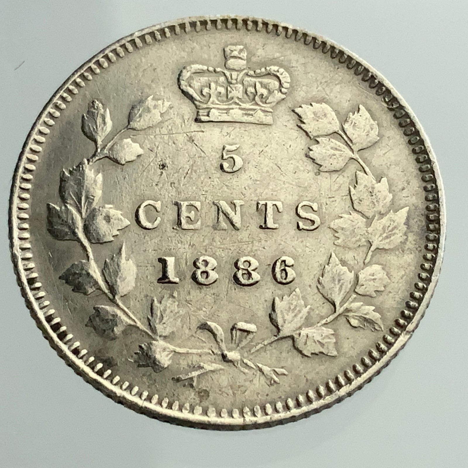 1886 Large 6 Canada Small Five Cents Victoria Circulated 5 Silver Coin NGS039