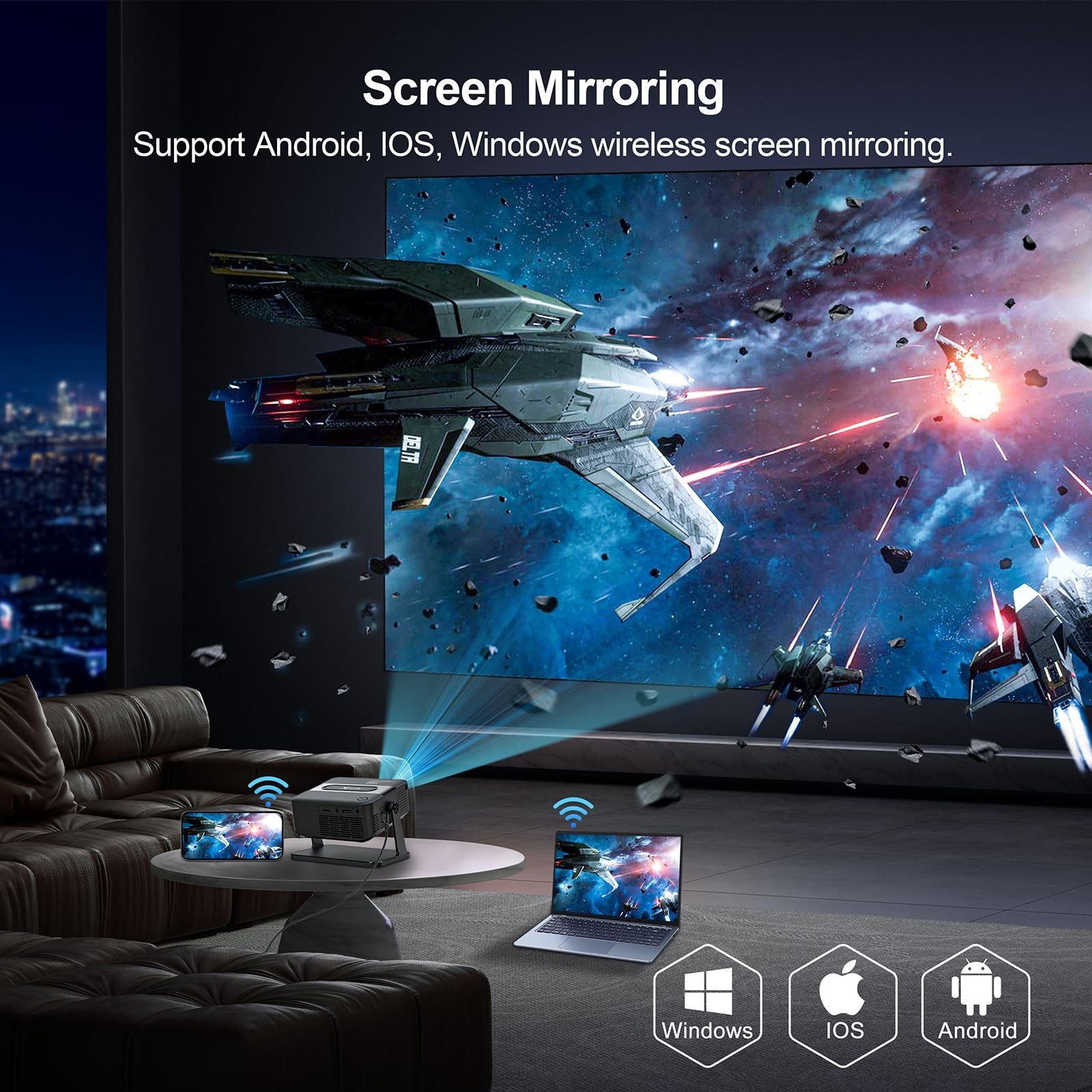 Mini Projector 4K support with WiFi 6 and Bluetooth 5.0, 4w Speaker, Auto Ver...