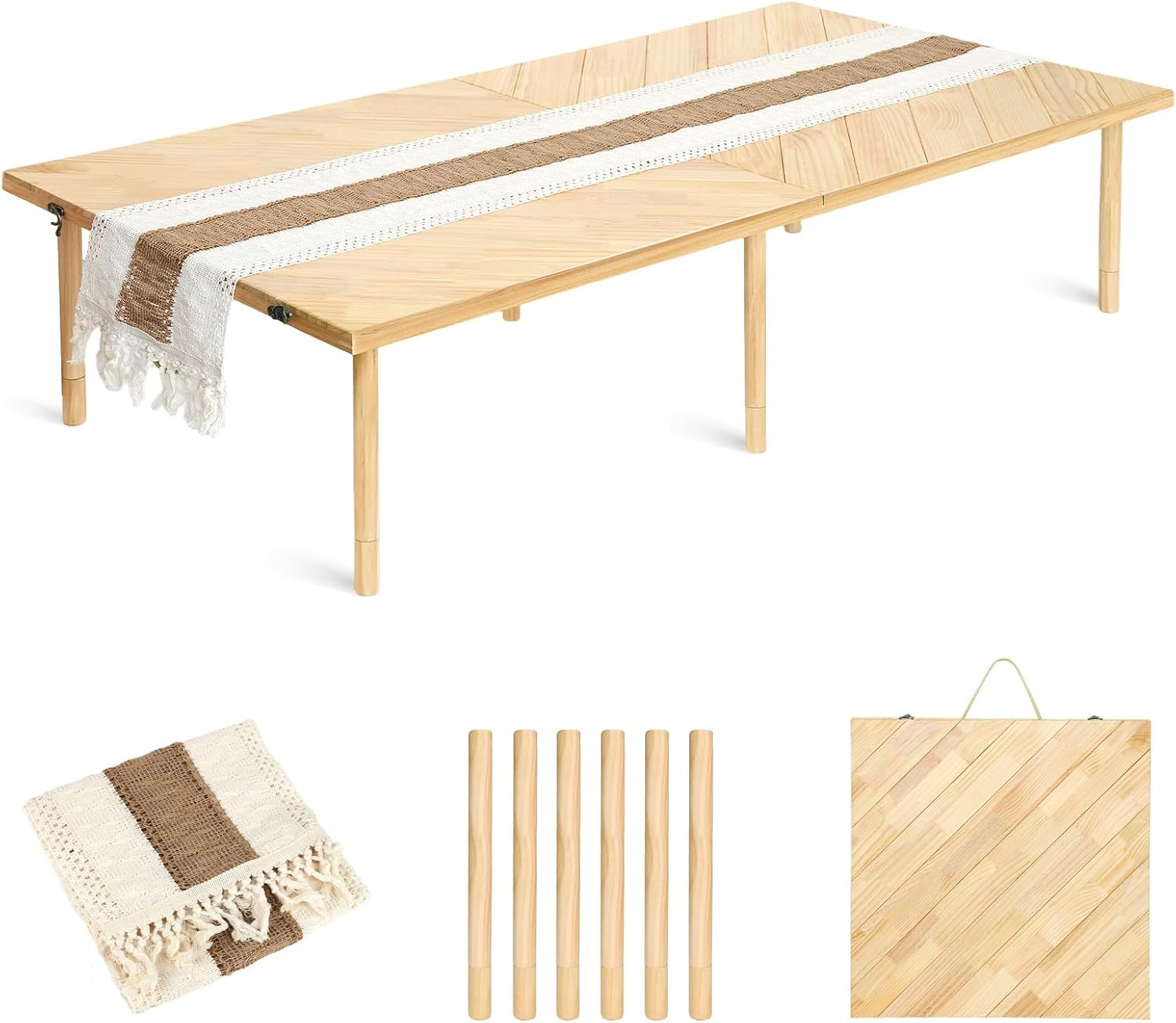 Folding Picnic Table 60X30, Low Floor Table for 6-8 | Portable Fold-Flat Wood Ta