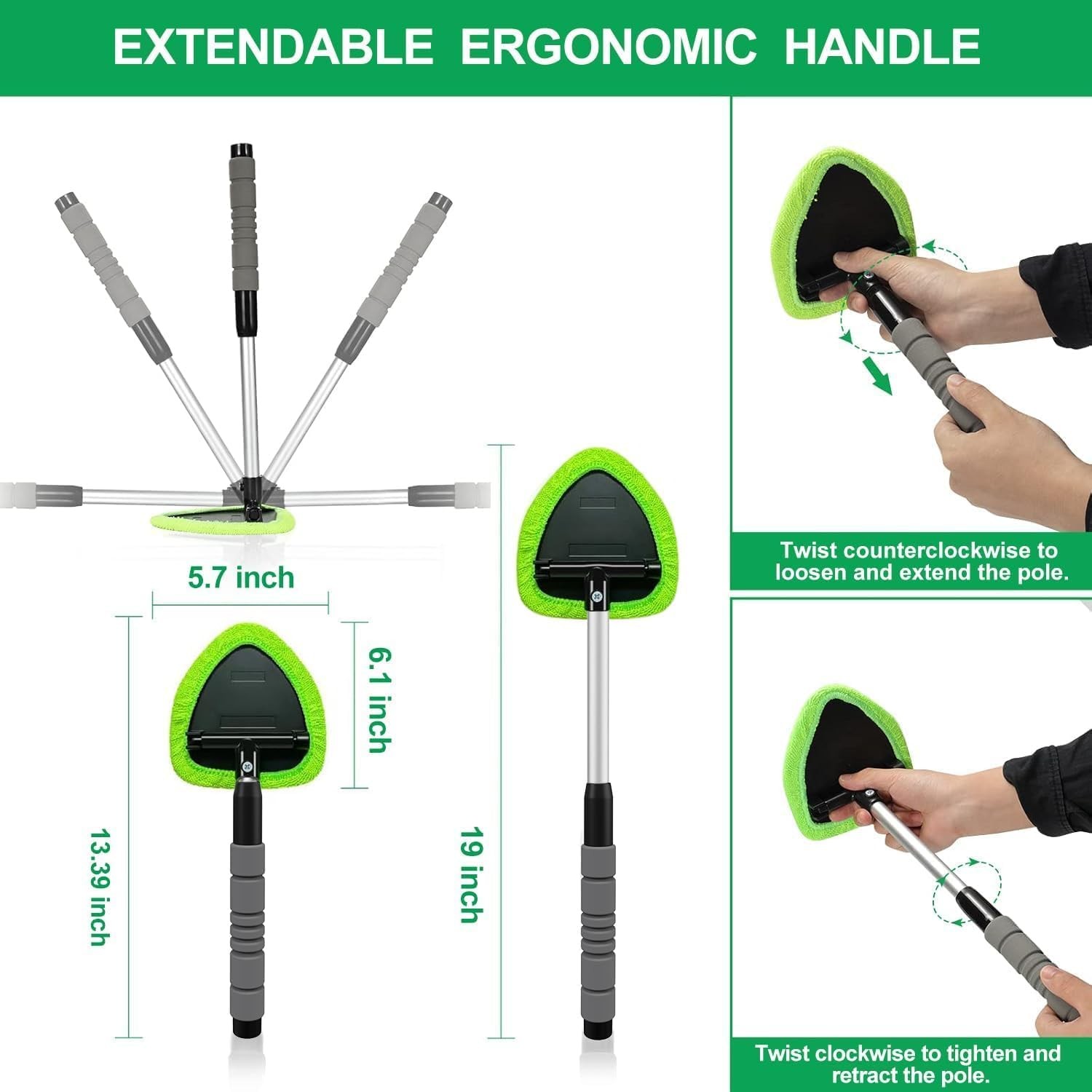 Head Car, Window Cleaning Kit with Extendable Handle, Glass Cleaning Kits, Tools