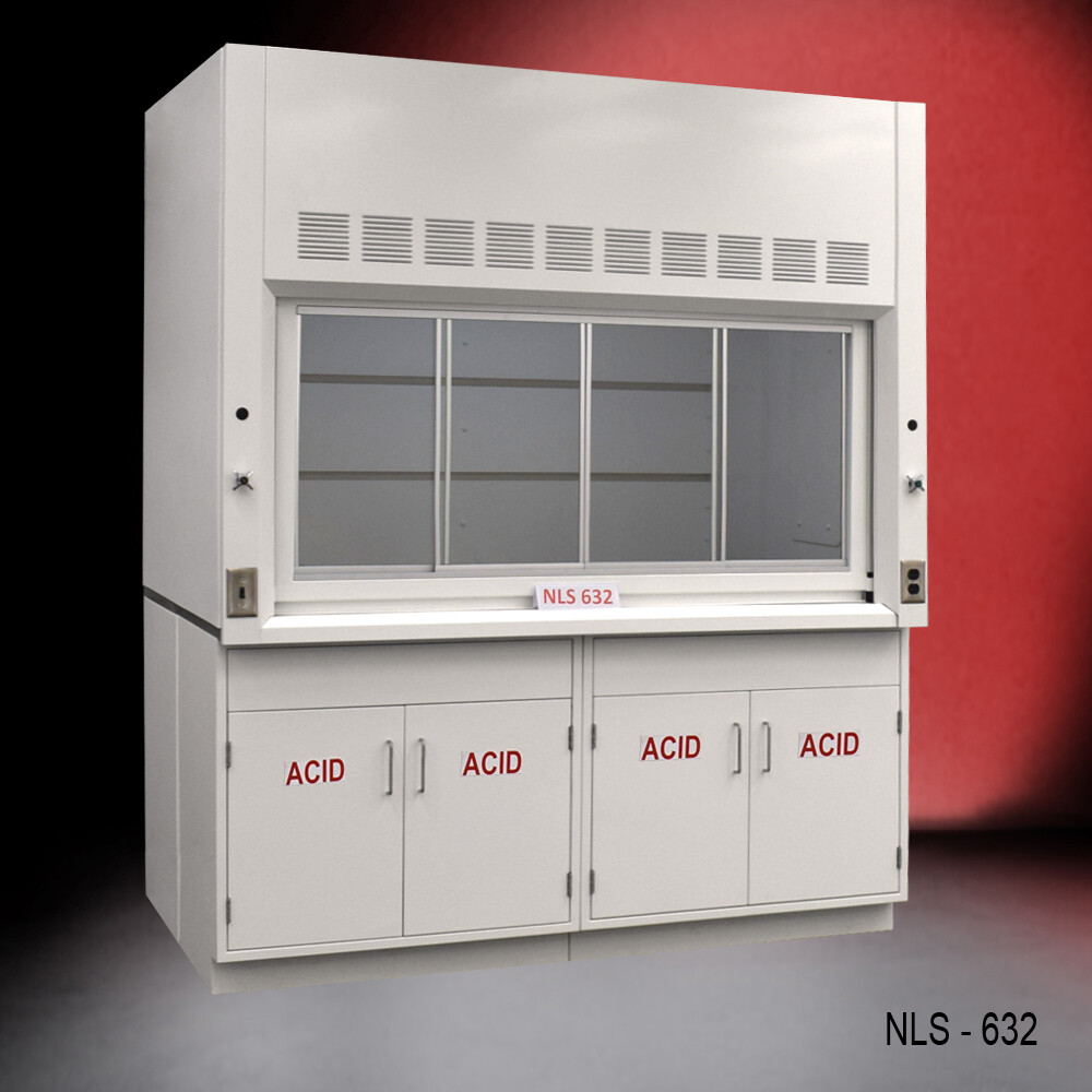 Fisher American 6' x 4' Laboratory Fume Hood  w/ ACID Storage Cabinets / E1-894
