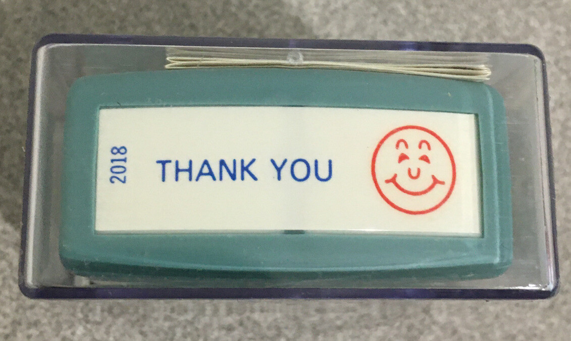 Shachihata XStamper Blue Ink "THANK YOU" w/Red Ink Smile face #2018