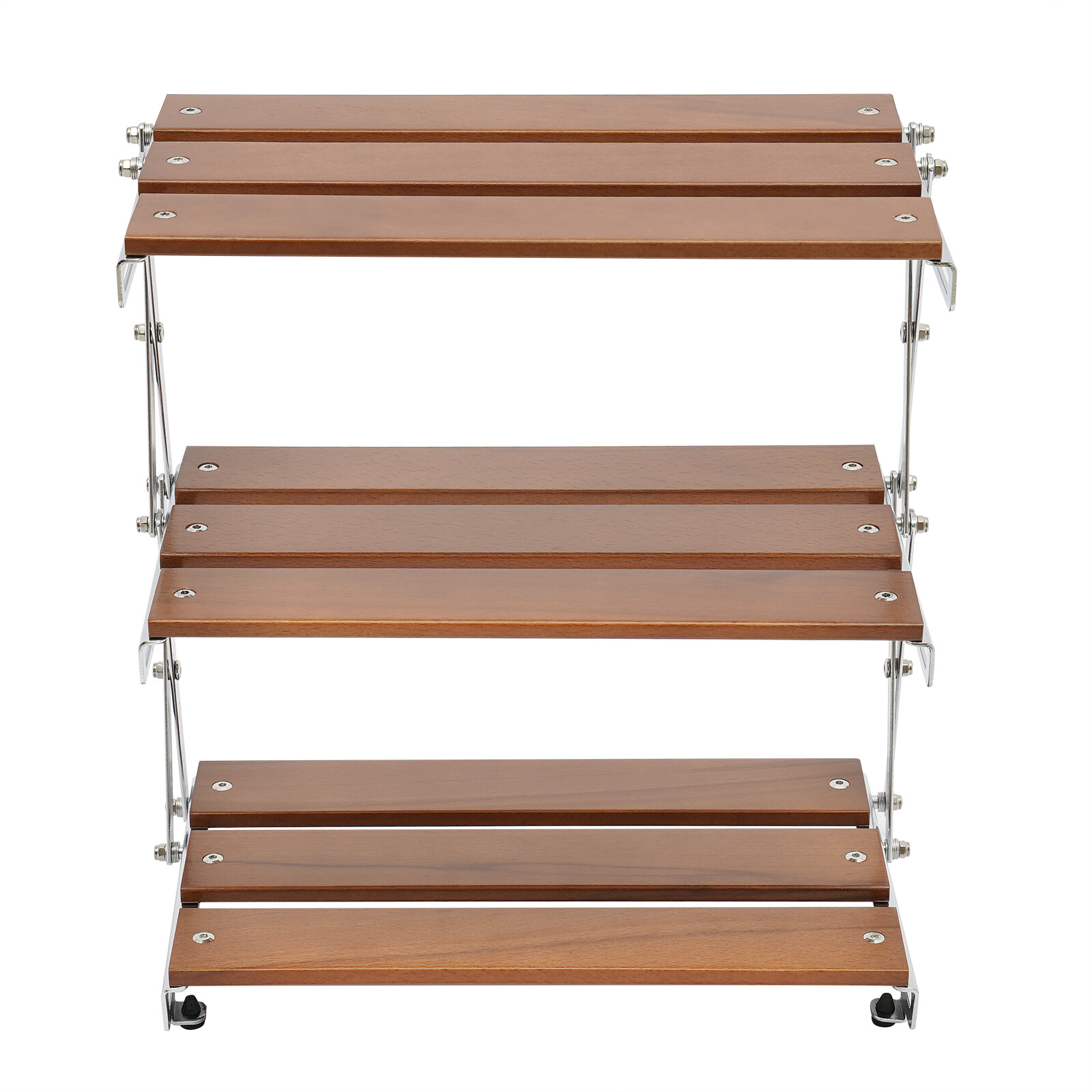 Camping Folding Storage Rack 3-Tier Natural Wood Desktop Organizing Rack