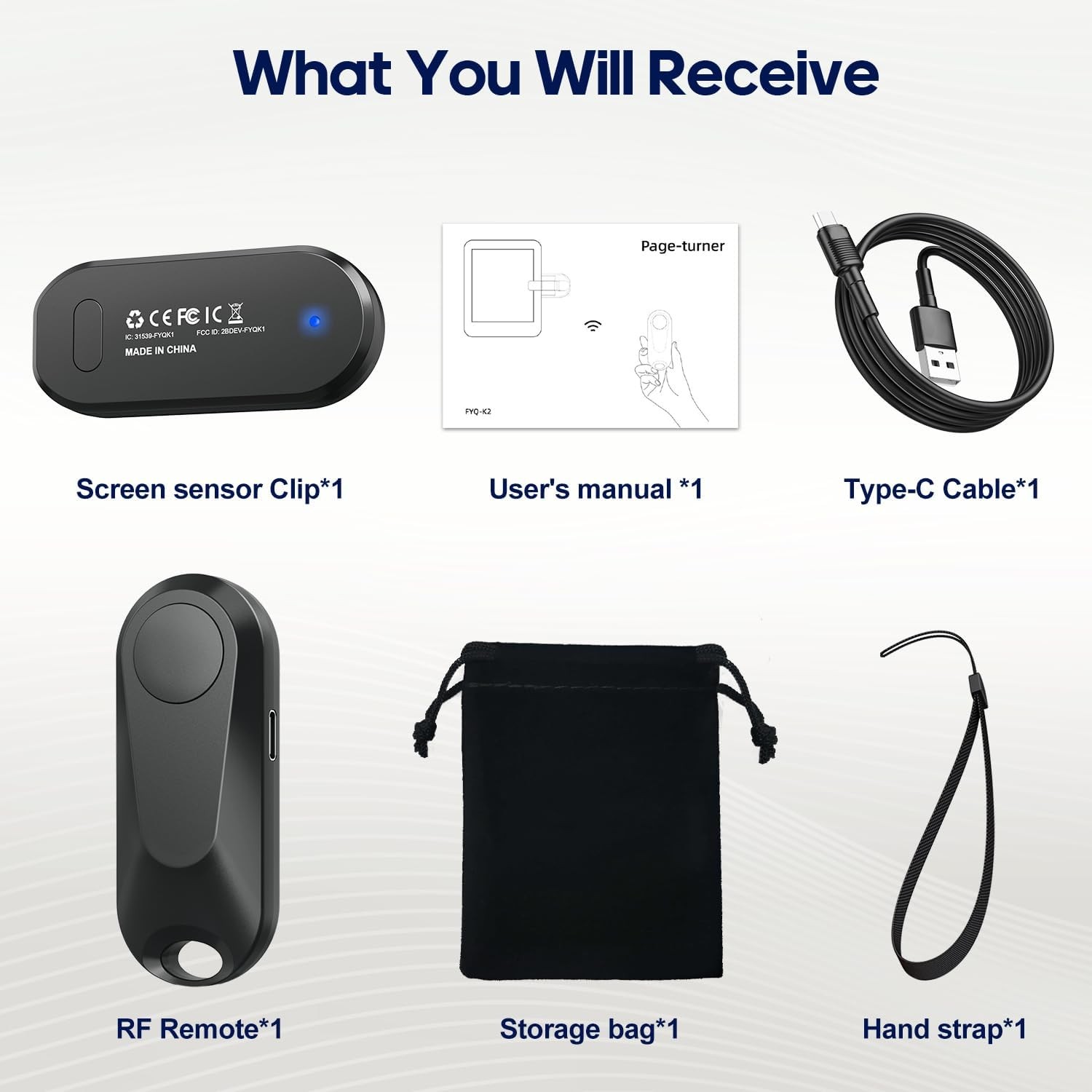 Page Turner Clicker for eReaders, Tablets & Cameras, w/ Wrist Strap & Bag
