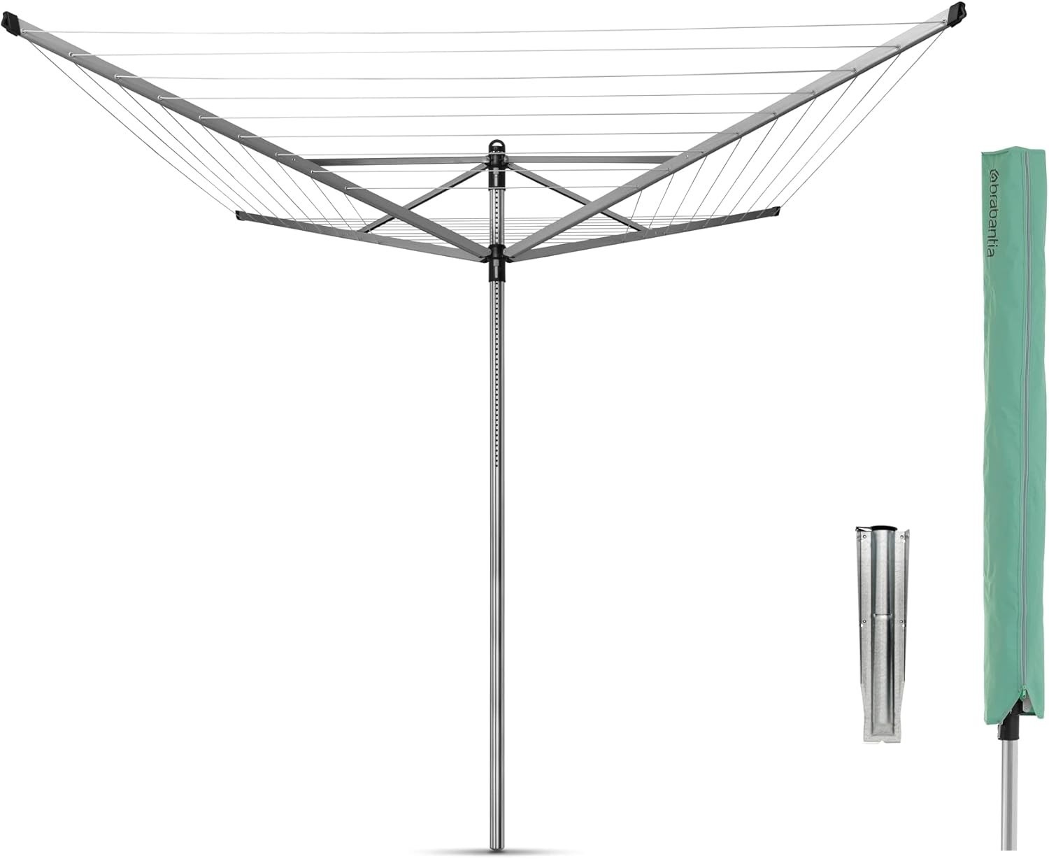 Superior 197ft Height-Adjustable Outdoor Clothesline with Cover & Ground Spike