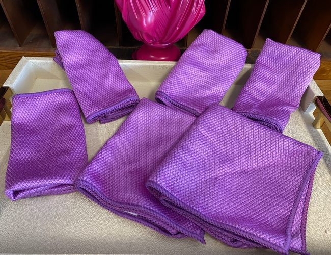 Bio Cleaner 6pc Purple Diamond Weave Microfiber Cloths New Glass Towels Lint