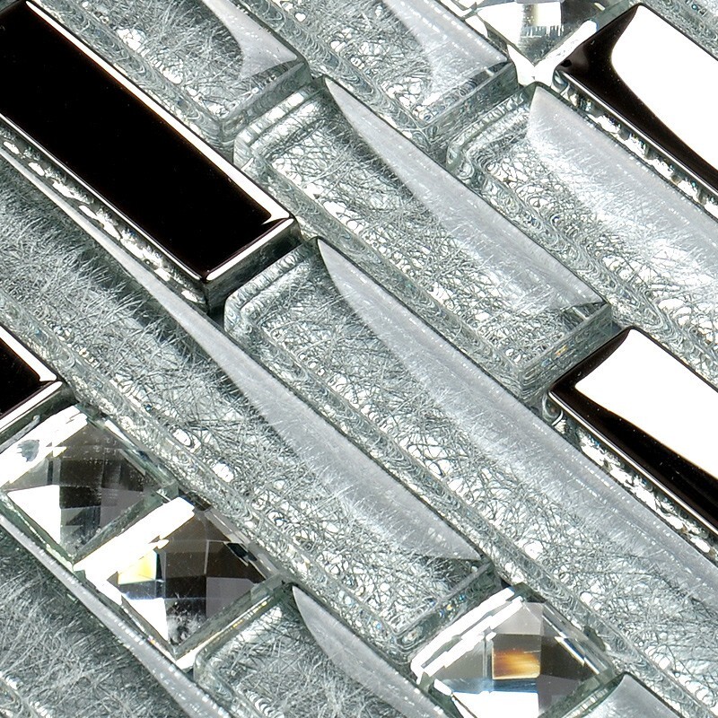 Glass Mosaic Linear Wall Tile Chrome Shiny Backsplash Bling Rhinestone Decor