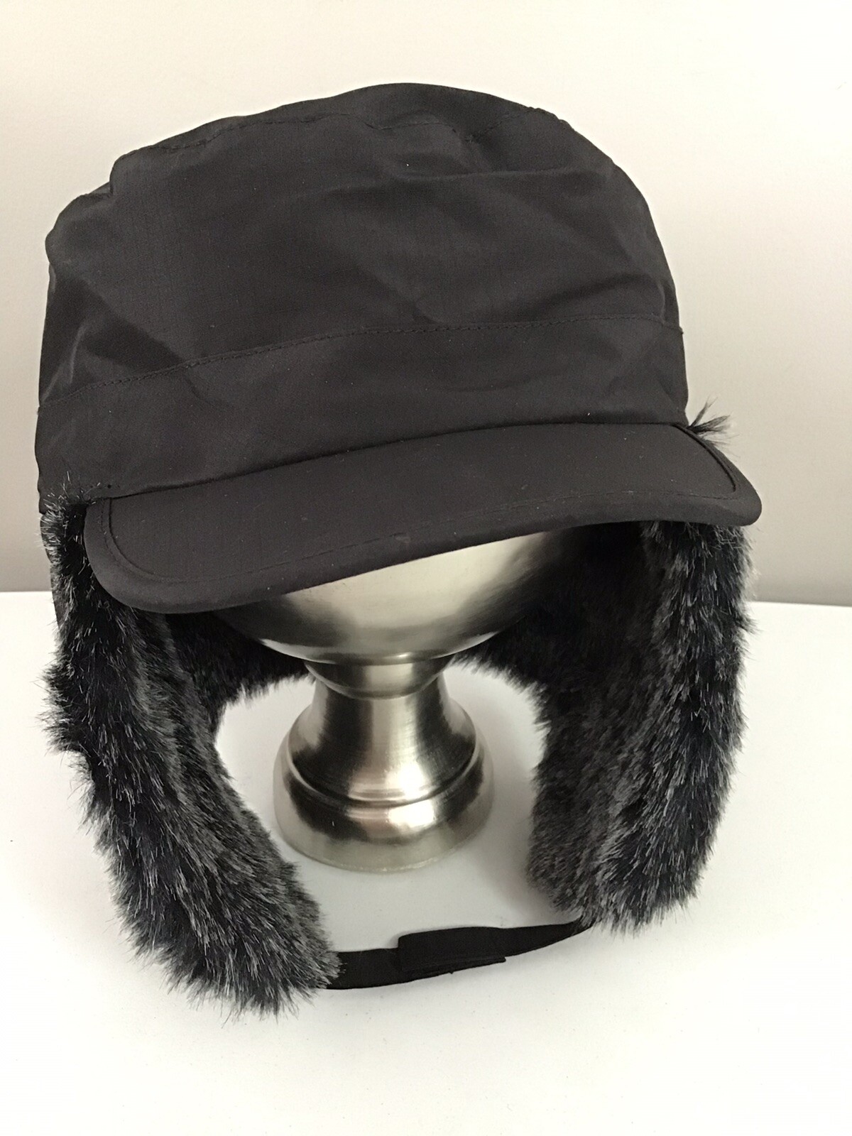 TCP The Childrens Place BLACK FLEECE FAUXFUR LINED AVIATOR BOYS HAT L/XL 8+YR D5