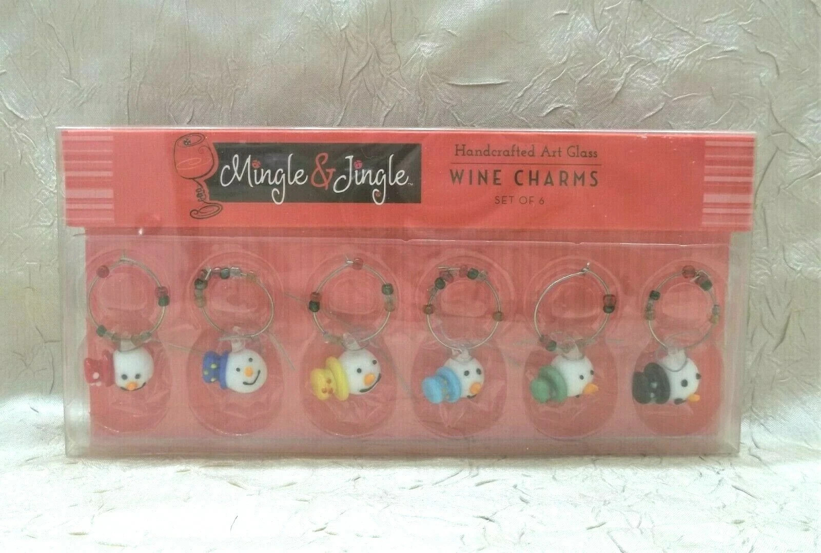 Mingle & Jingle Brand Handcrafted Art Glass Wine Charms New In Box