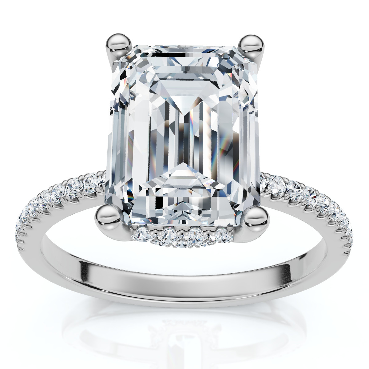 Certified 3.20Ct Emerald Cut Diamond Side Halo Ring 14k White Gold Grown