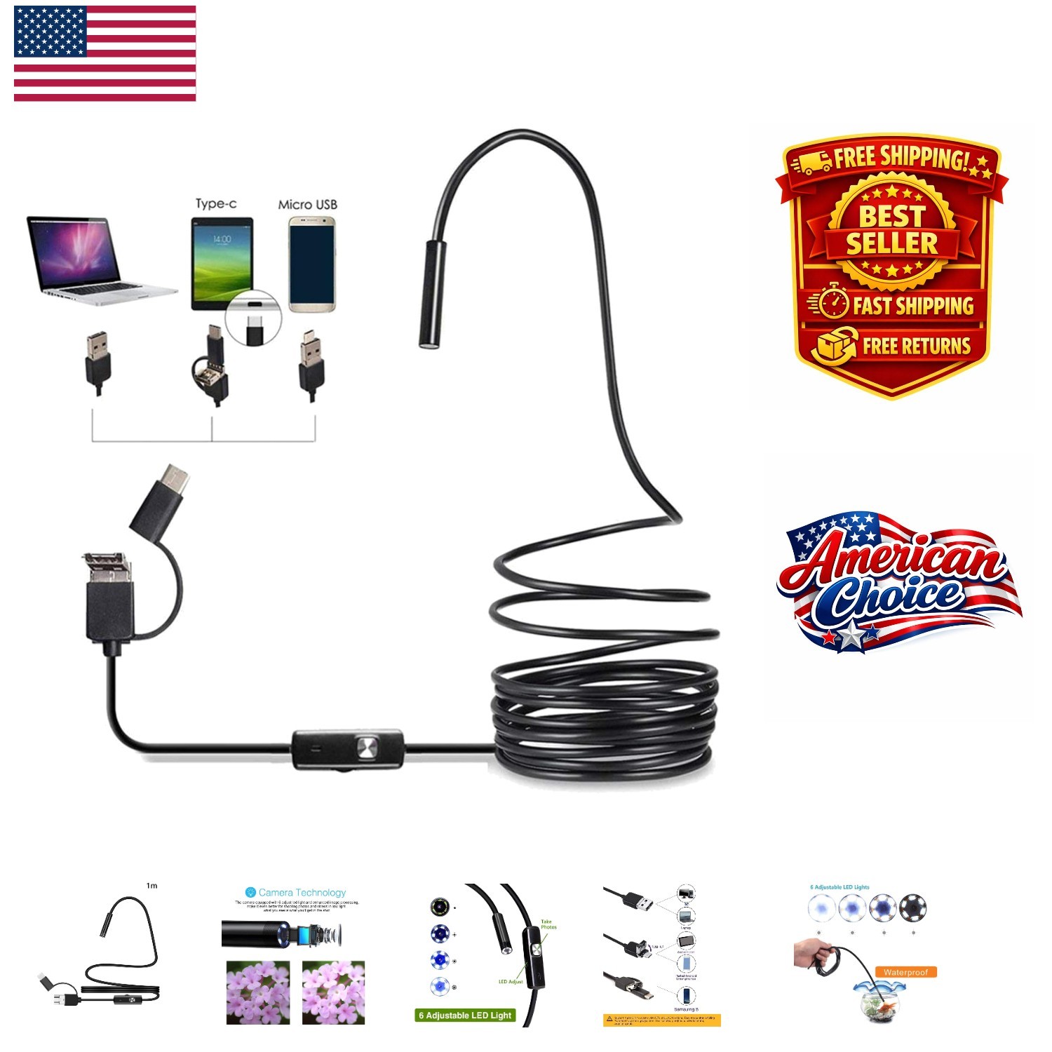 Versatile 3 in 1 Snake Camera with Flexible Probe for Underwater Inspections