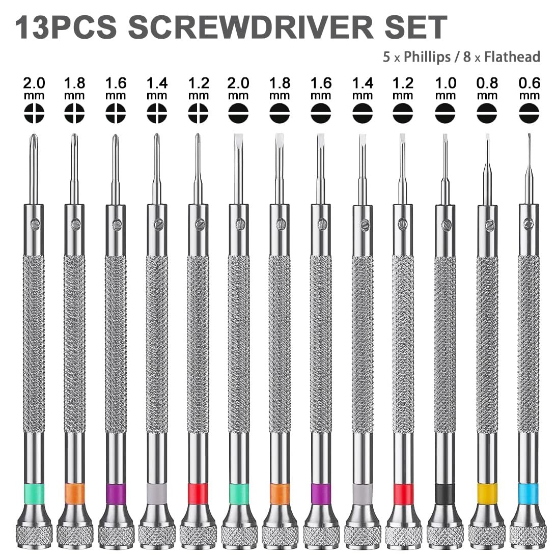 13PCS Professional Watch Screwdriver Set, BEBEEPOO Micro Precision Silver